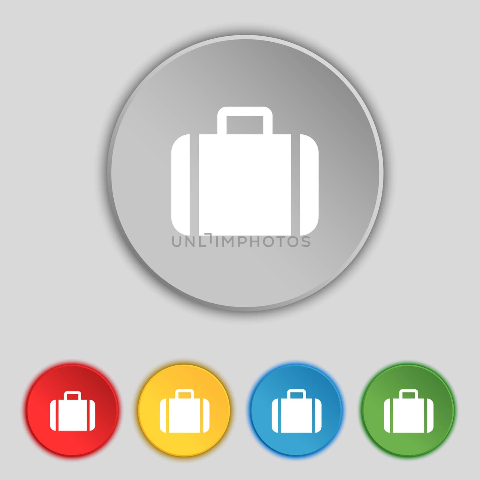 Suitcase icon sign. Symbol on five flat buttons.  by serhii_lohvyniuk