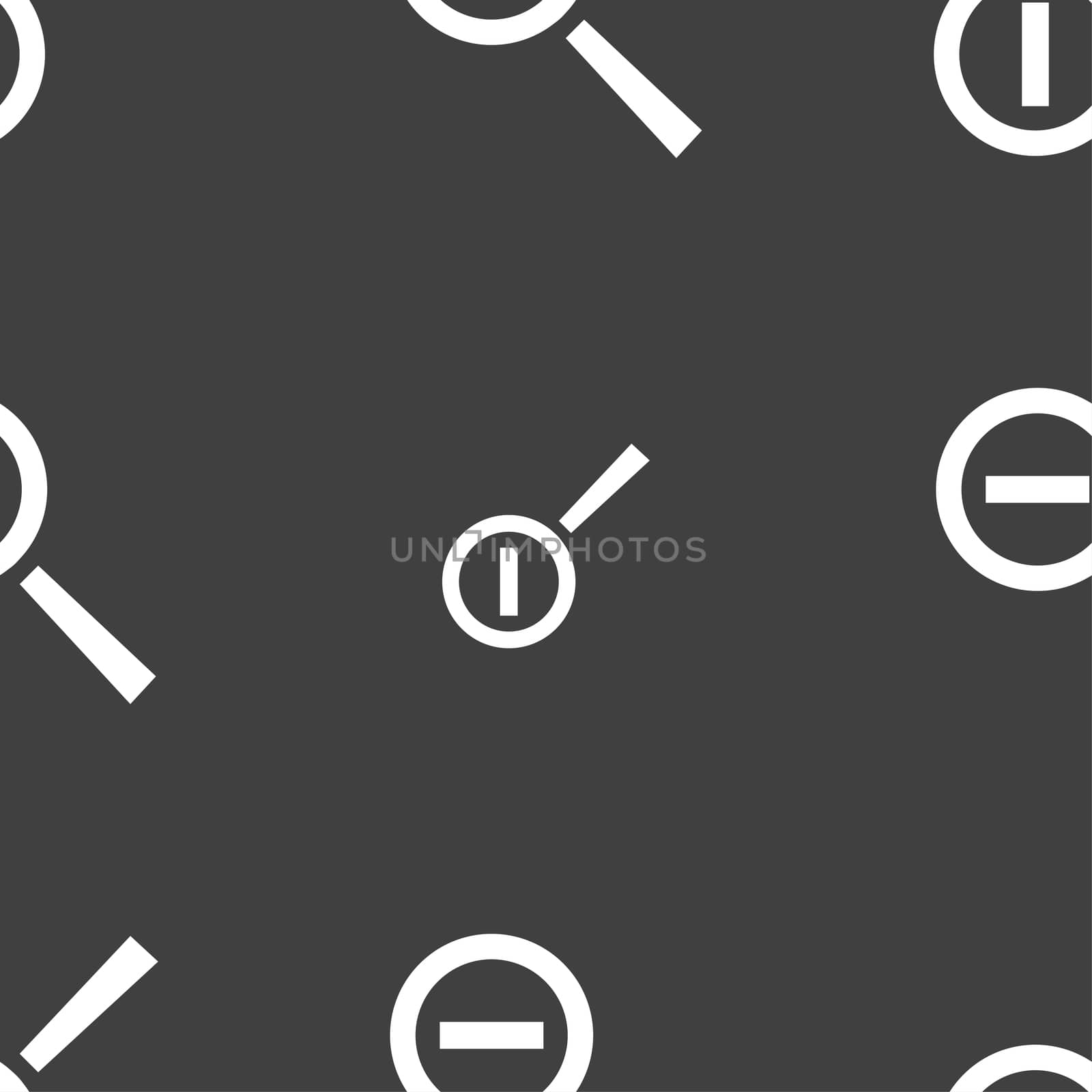 Magnifier glass, Zoom tool icon sign. Seamless pattern on a gray background. illustration