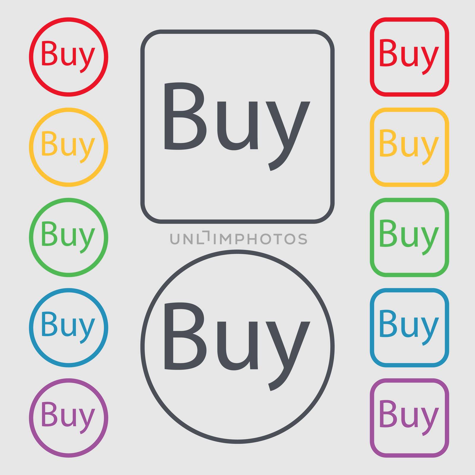 Buy sign icon. Online buying dollar usd button. Symbols on the Round and square buttons with frame.  by serhii_lohvyniuk