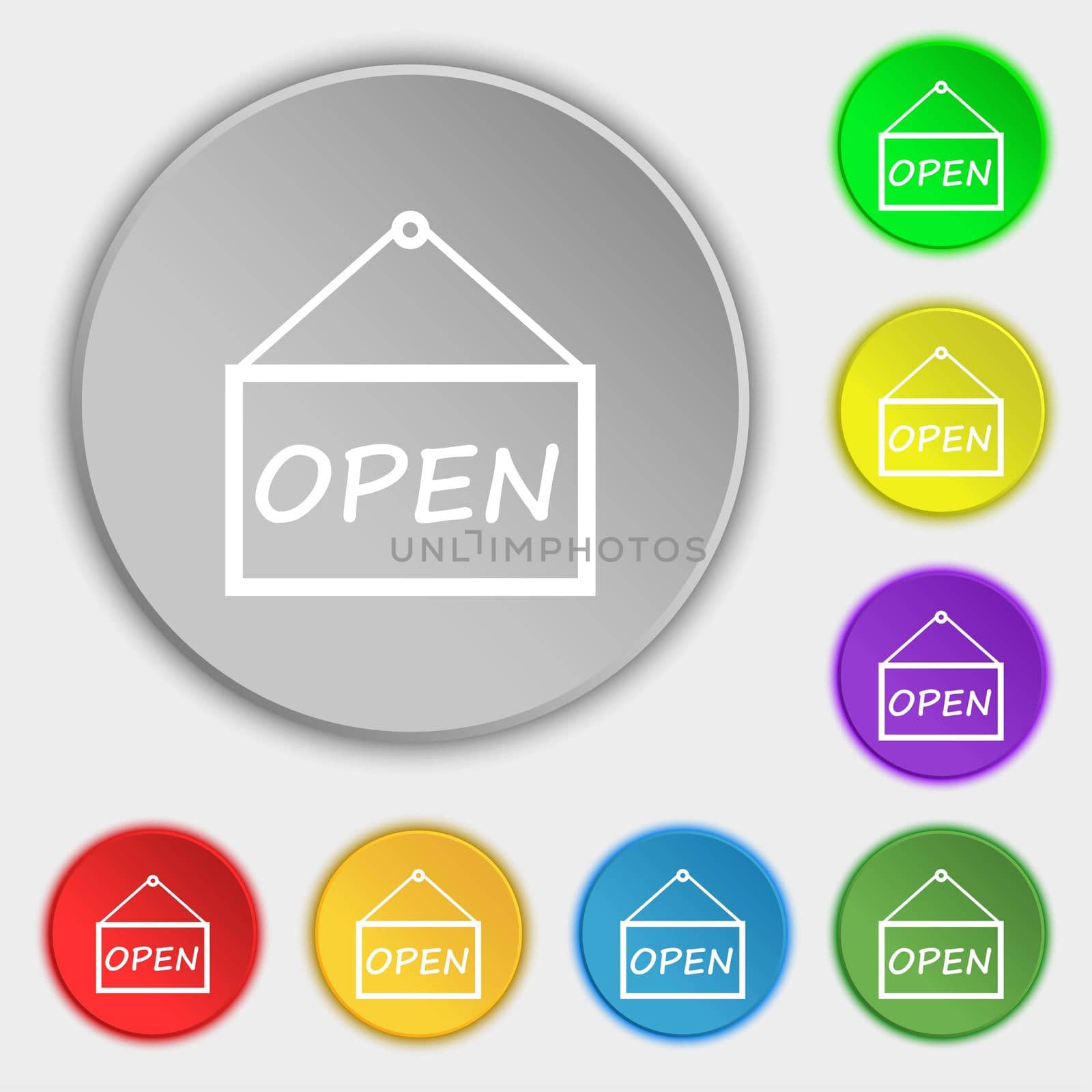 open icon sign. Symbols on eight flat buttons.  by serhii_lohvyniuk