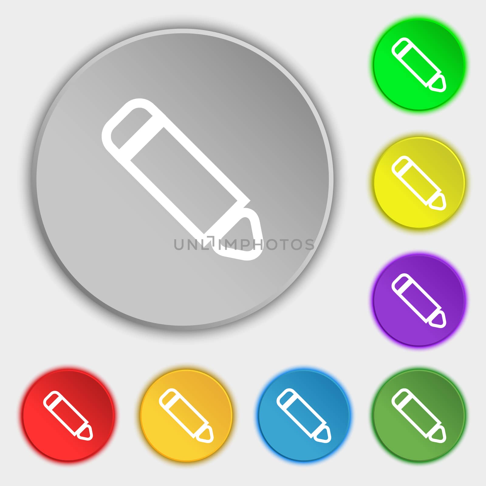 Pen icon sign. Symbol on eight flat buttons.  by serhii_lohvyniuk