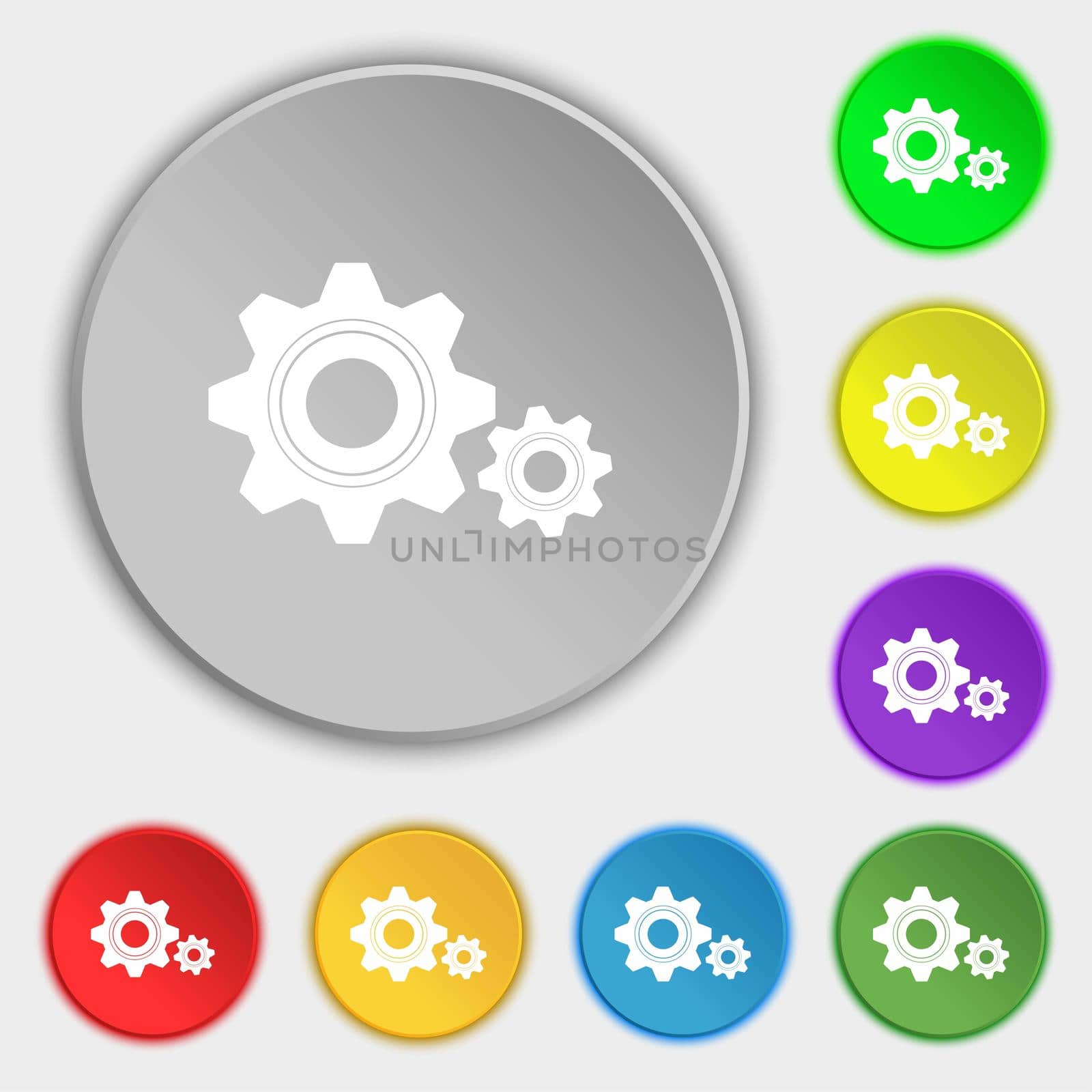 Cog settings sign icon. Cogwheel gear mechanism symbol. Symbols on eight flat buttons.  by serhii_lohvyniuk