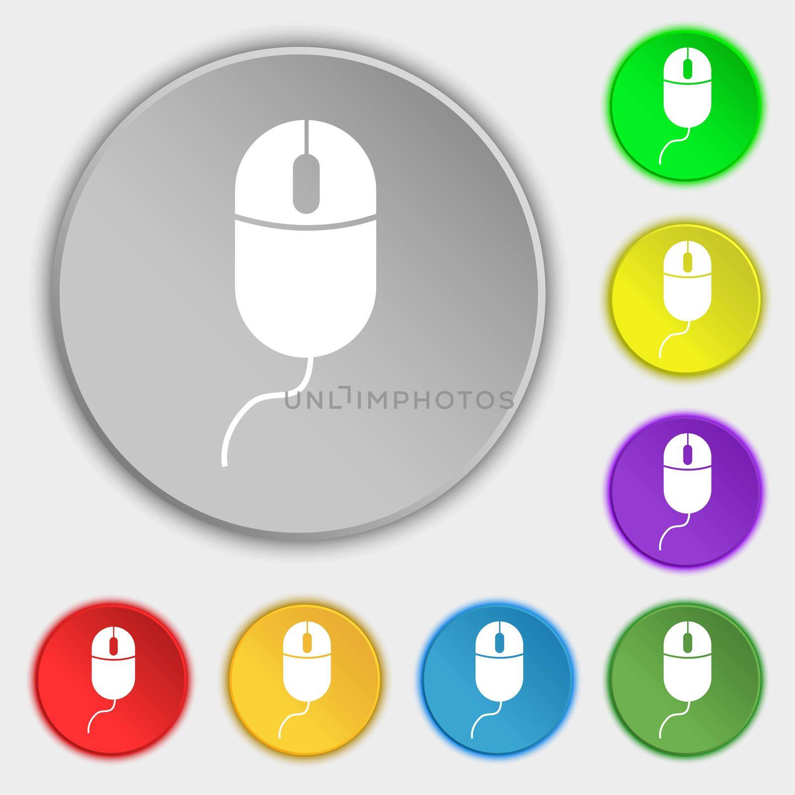 Computer mouse sign icon. Optical with wheel symbol. Symbols on eight flat buttons. illustration