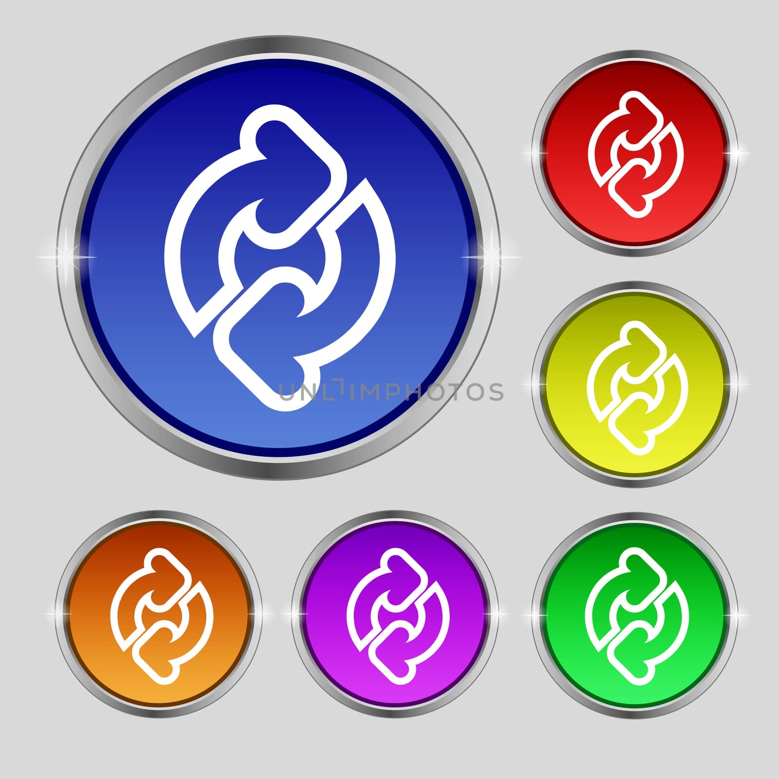 Refresh icon sign. Round symbol on bright colourful buttons. illustration