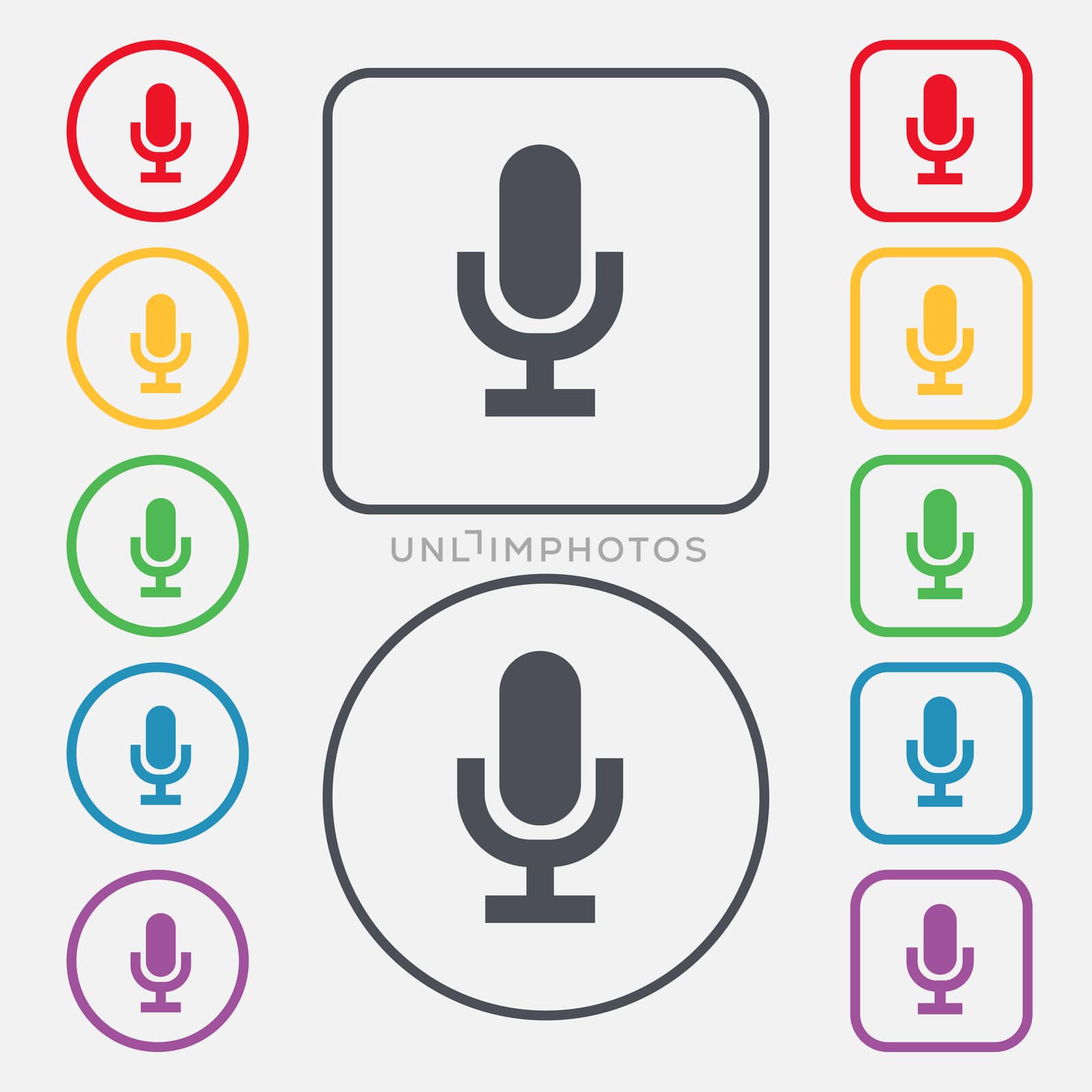 microphone icon sign. symbol on the Round and square buttons with frame. illustration