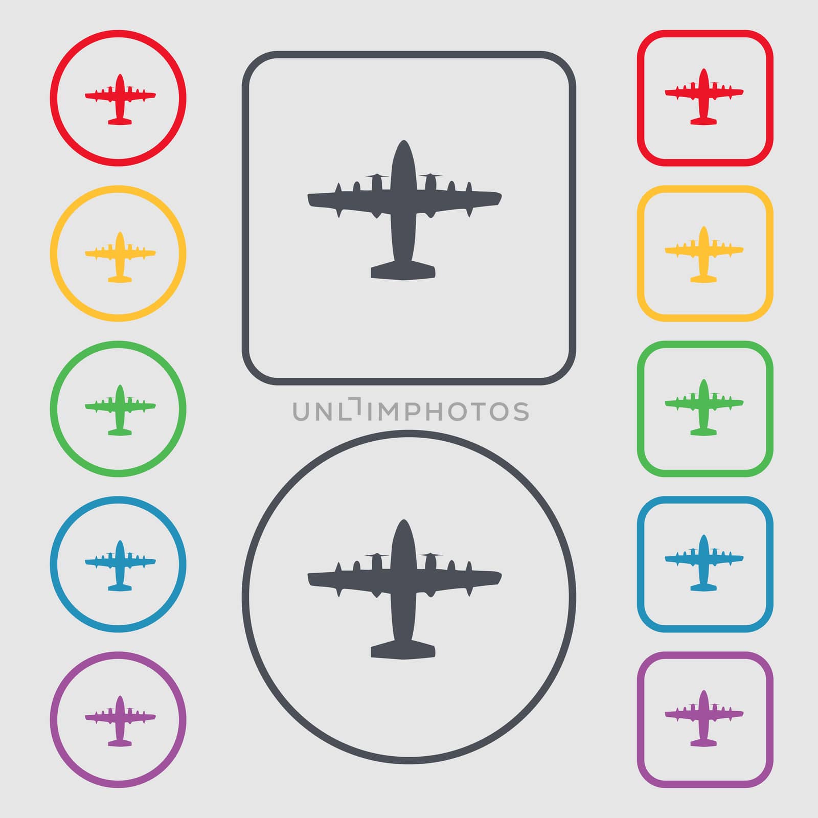 aircraft icon sign. symbol on the Round and square buttons with frame.  by serhii_lohvyniuk