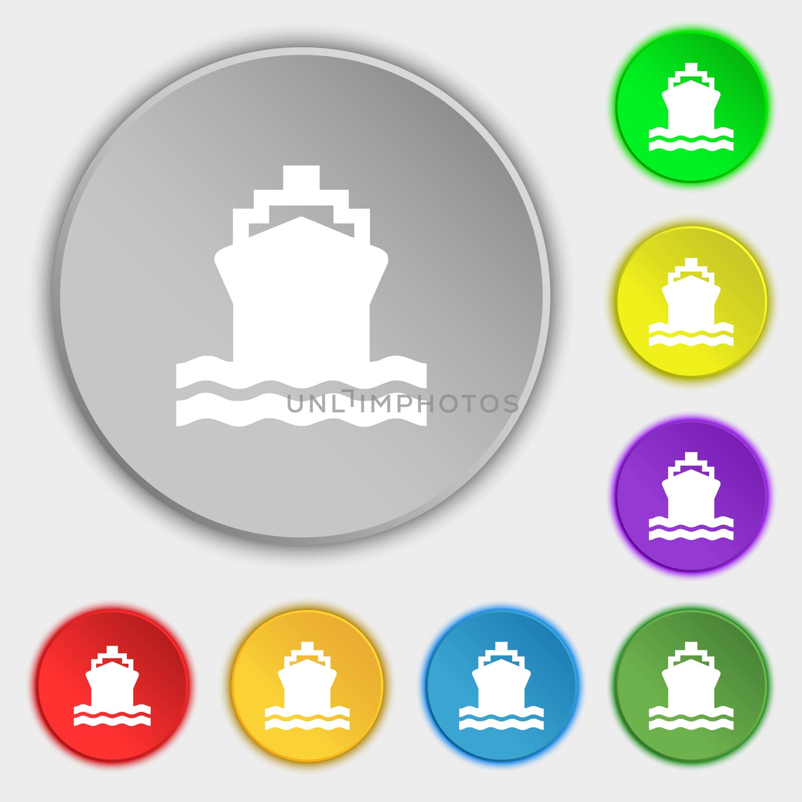 ship icon sign. Symbol on five flat buttons. illustration