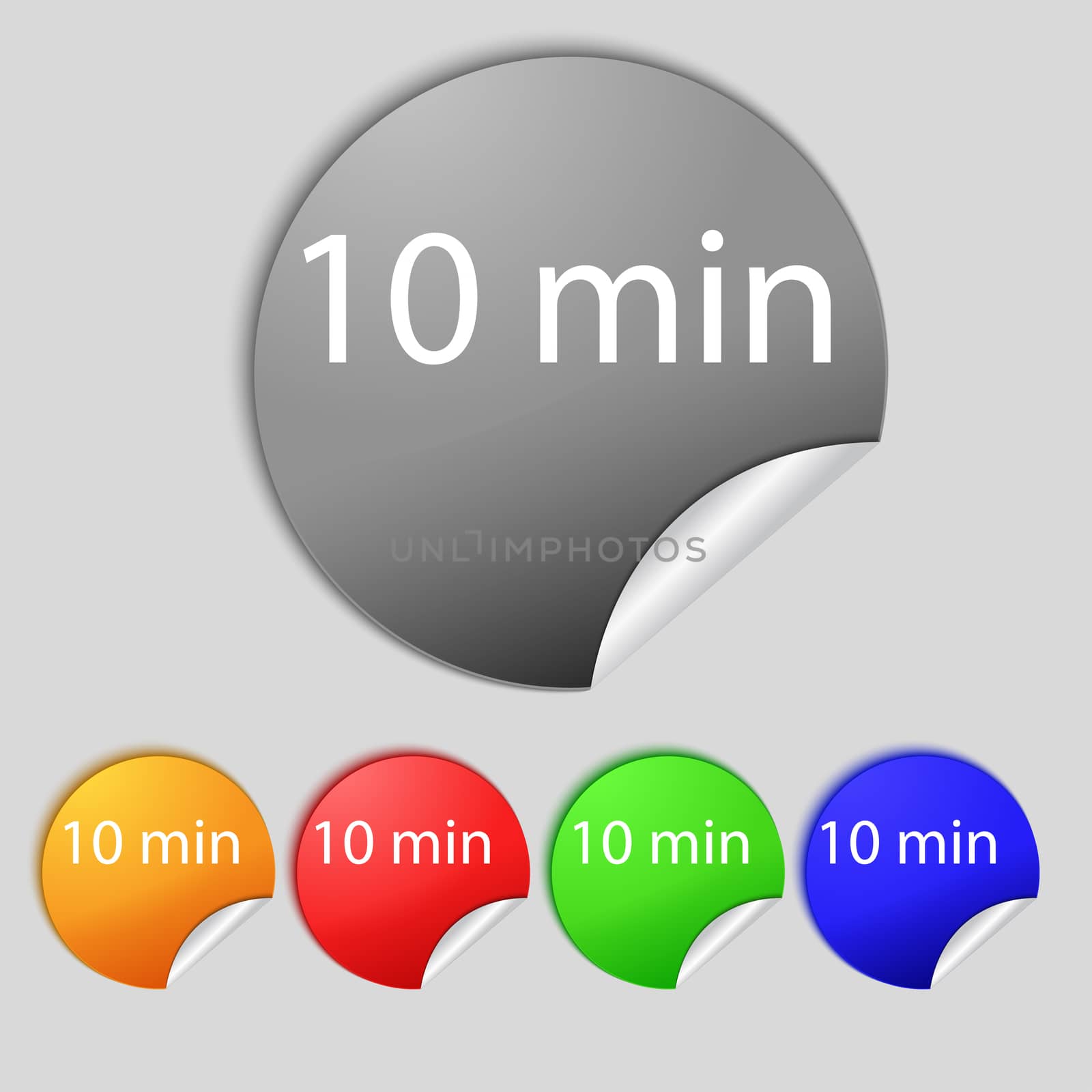 ten minutes sign icon. Set of colored buttons.  by serhii_lohvyniuk