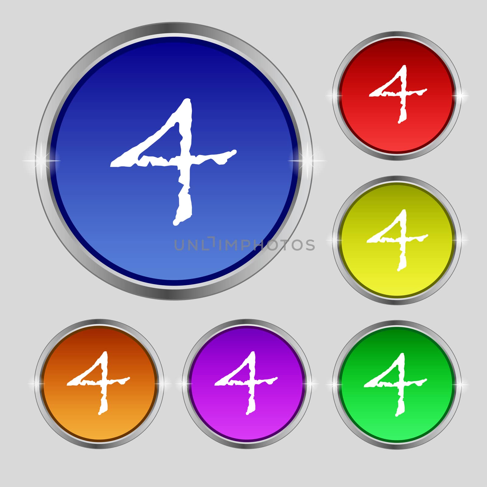 number four icon sign. Set of coloured buttons.  by serhii_lohvyniuk