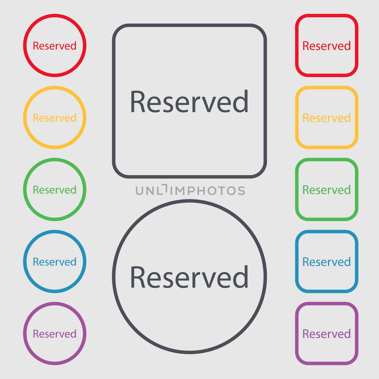 Reserved sign icon. Symbols on the Round and square buttons with frame. illustration