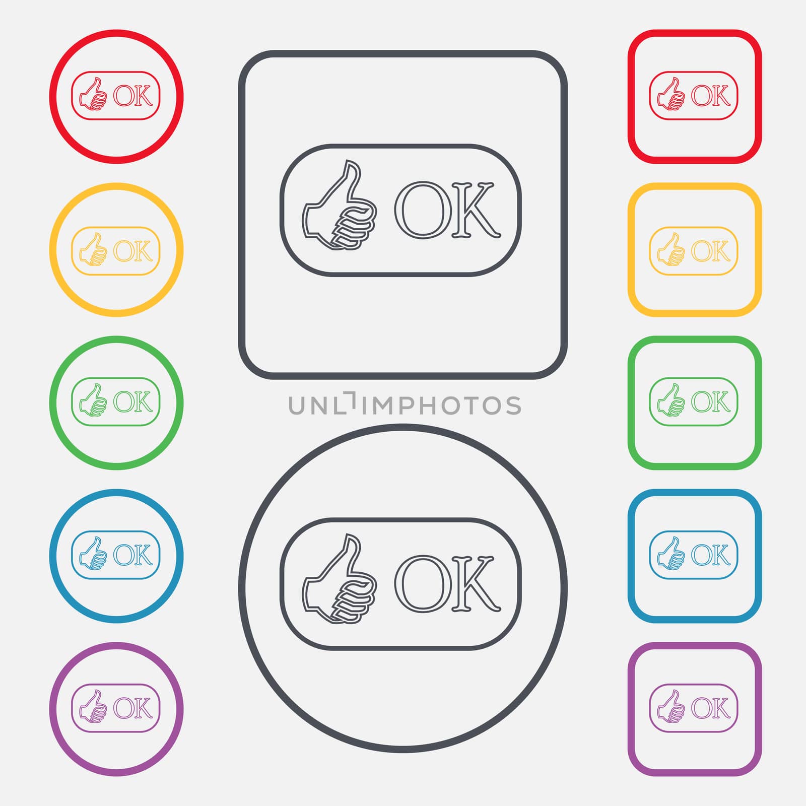 OK sign icon. Positive check symbol. Set of colored buttons.  by serhii_lohvyniuk