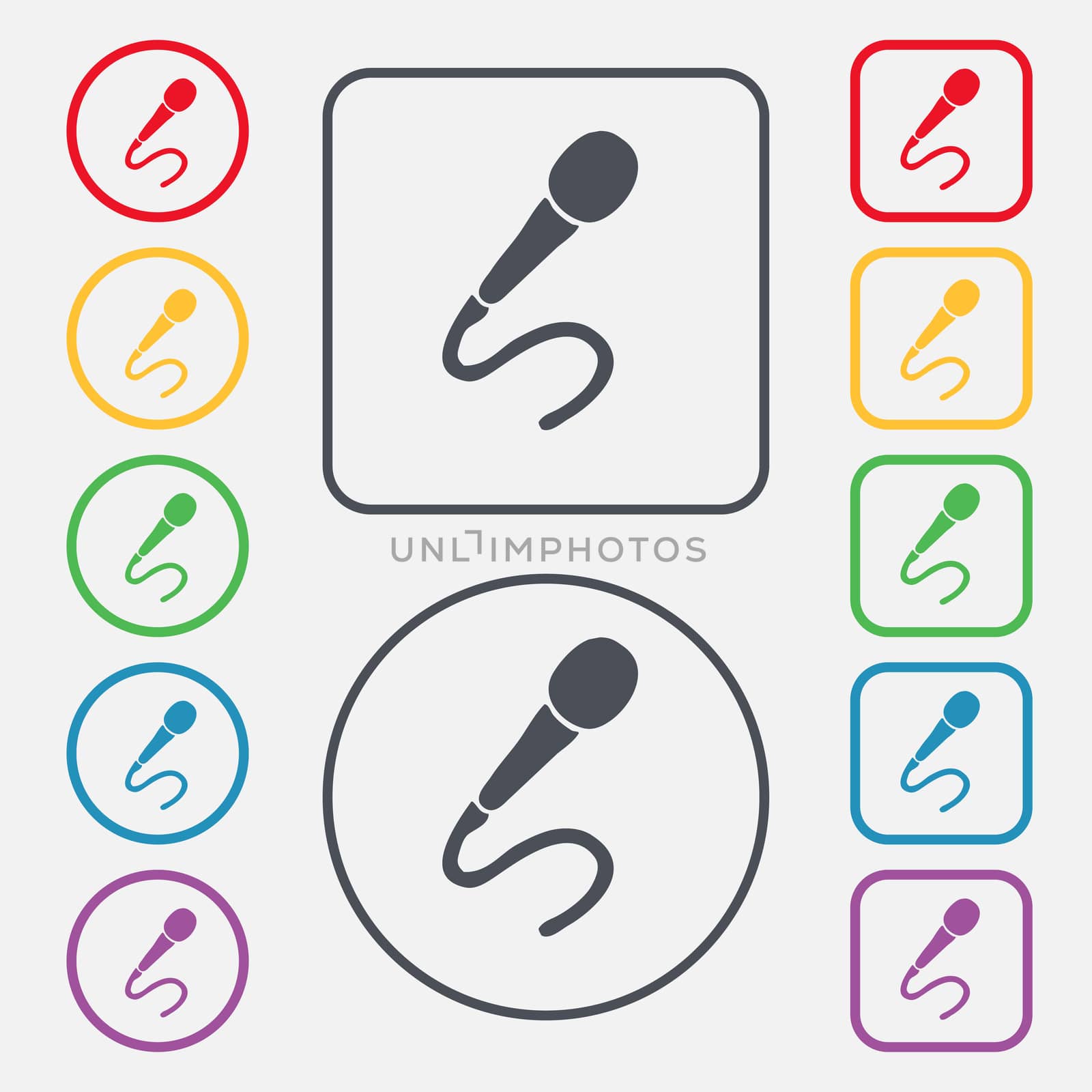 microphone icon sign. symbol on the Round and square buttons with frame.  by serhii_lohvyniuk