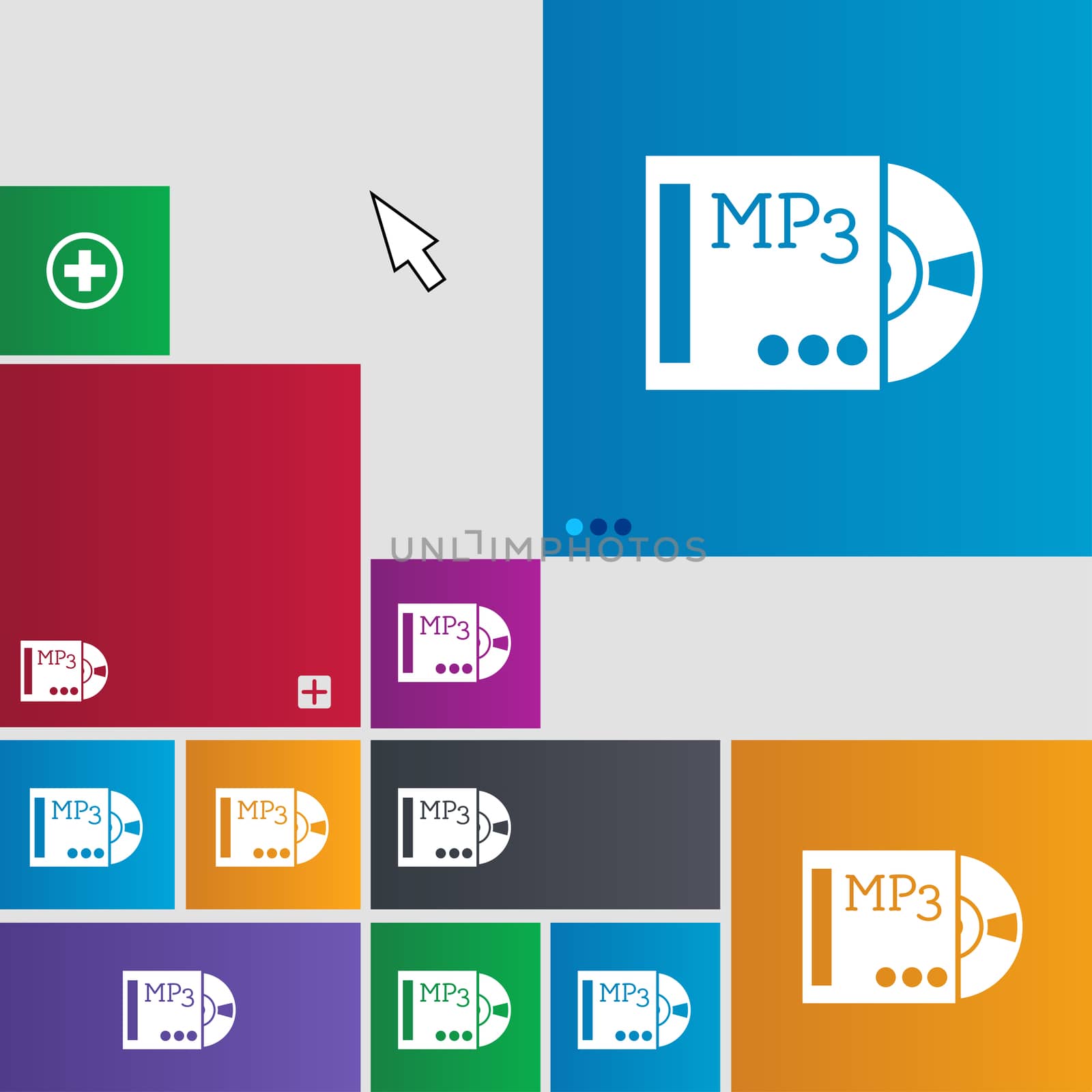 mp3 player icon sign. Metro style buttons. Modern interface website buttons with cursor pointer.  by serhii_lohvyniuk