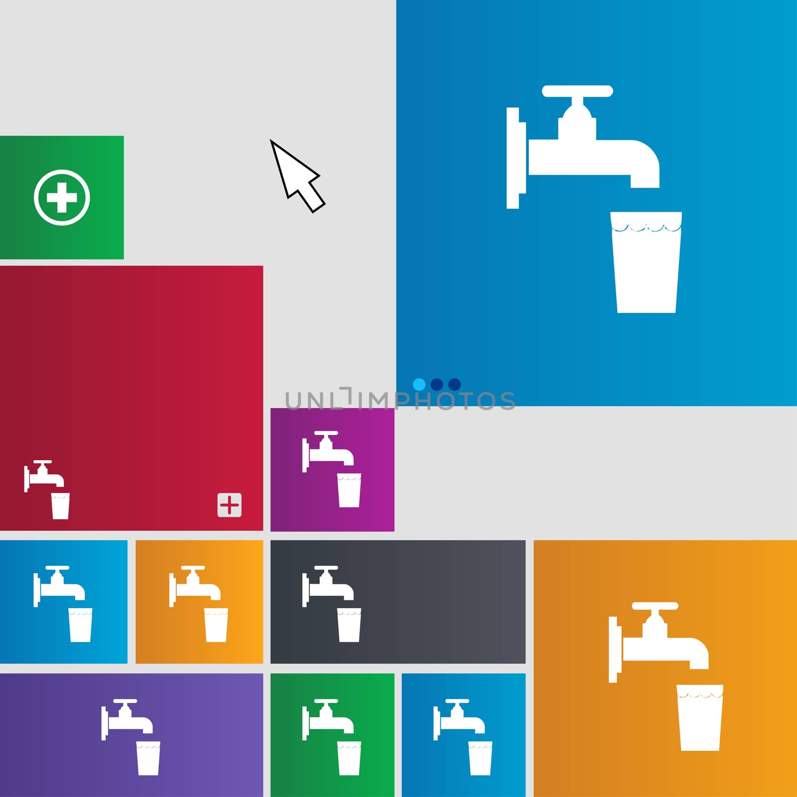 faucet, glass, water icon sign. buttons. Modern interface website buttons with cursor pointer. illustration