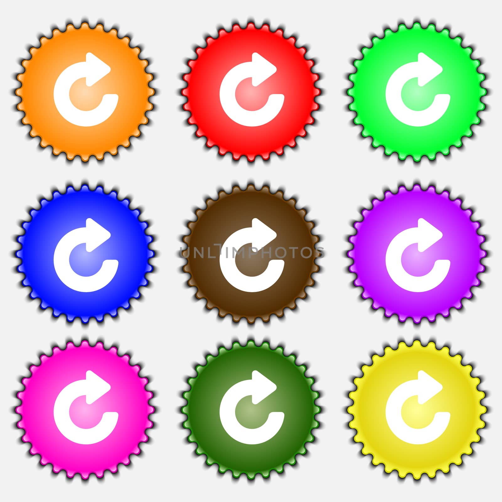Upgrade, arrow icon sign. A set of nine different colored labels. illustration