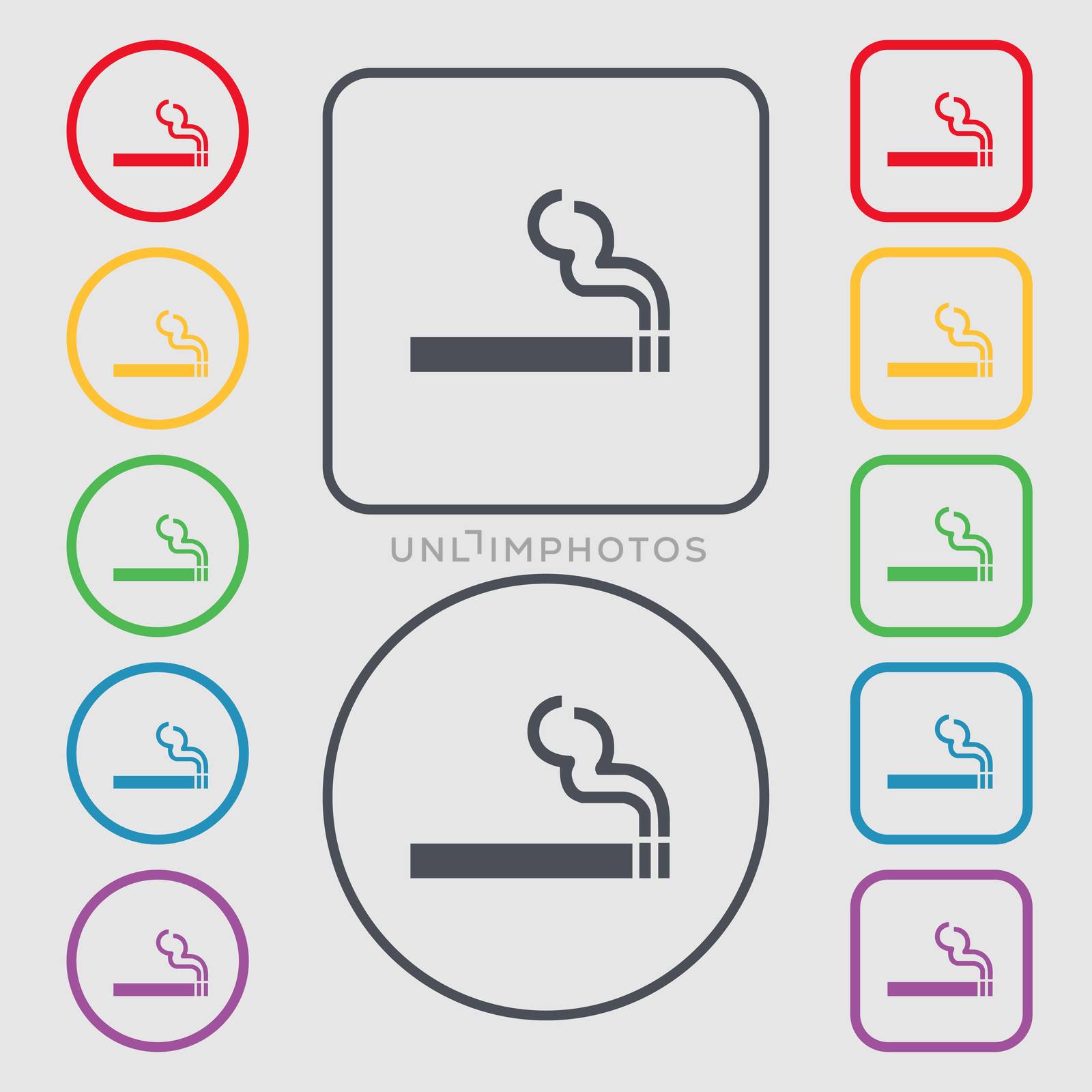 cigarette smoke icon sign. symbol on the Round and square buttons with frame. illustration
