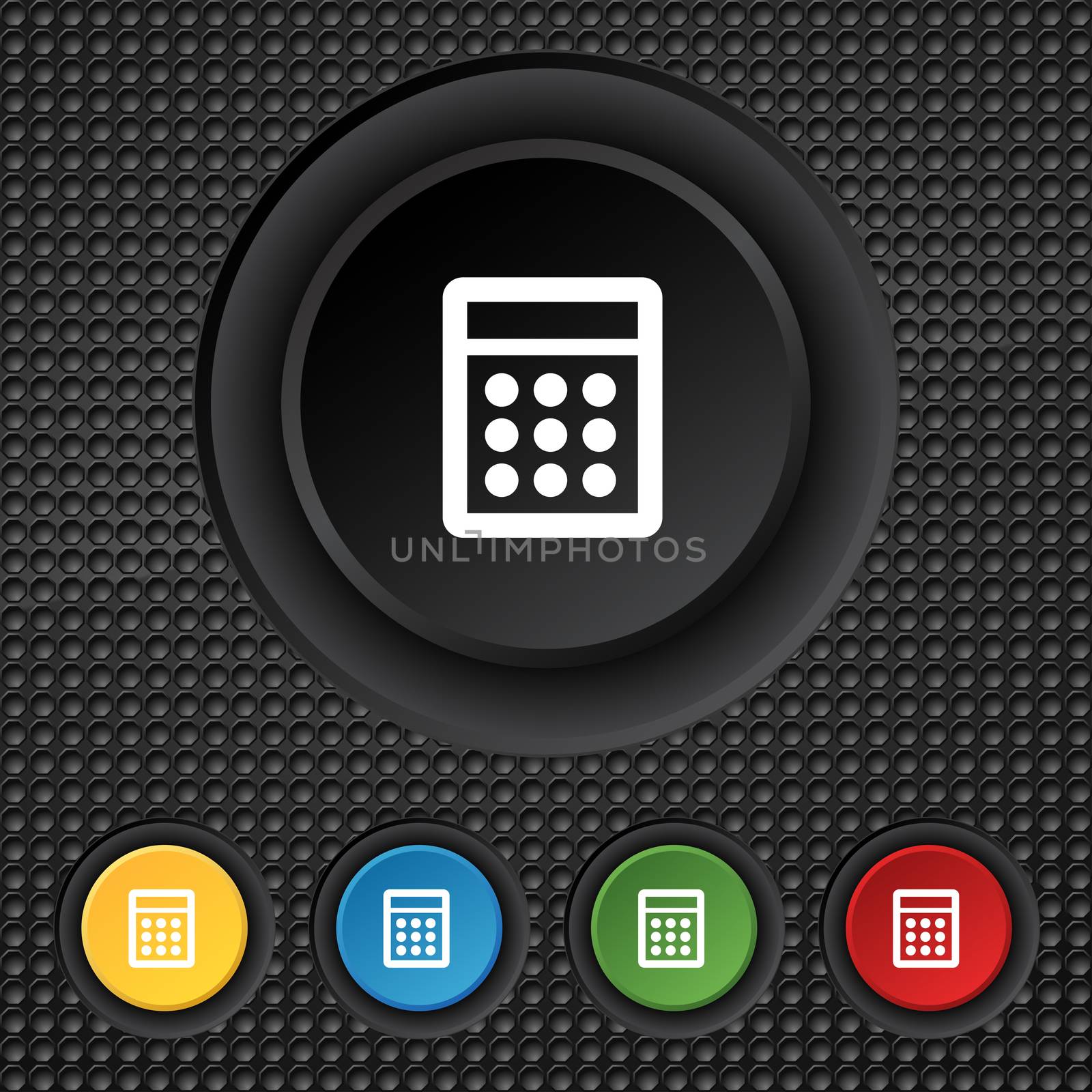 Calculator sign icon. Bookkeeping symbol. Set colour buttons.  by serhii_lohvyniuk