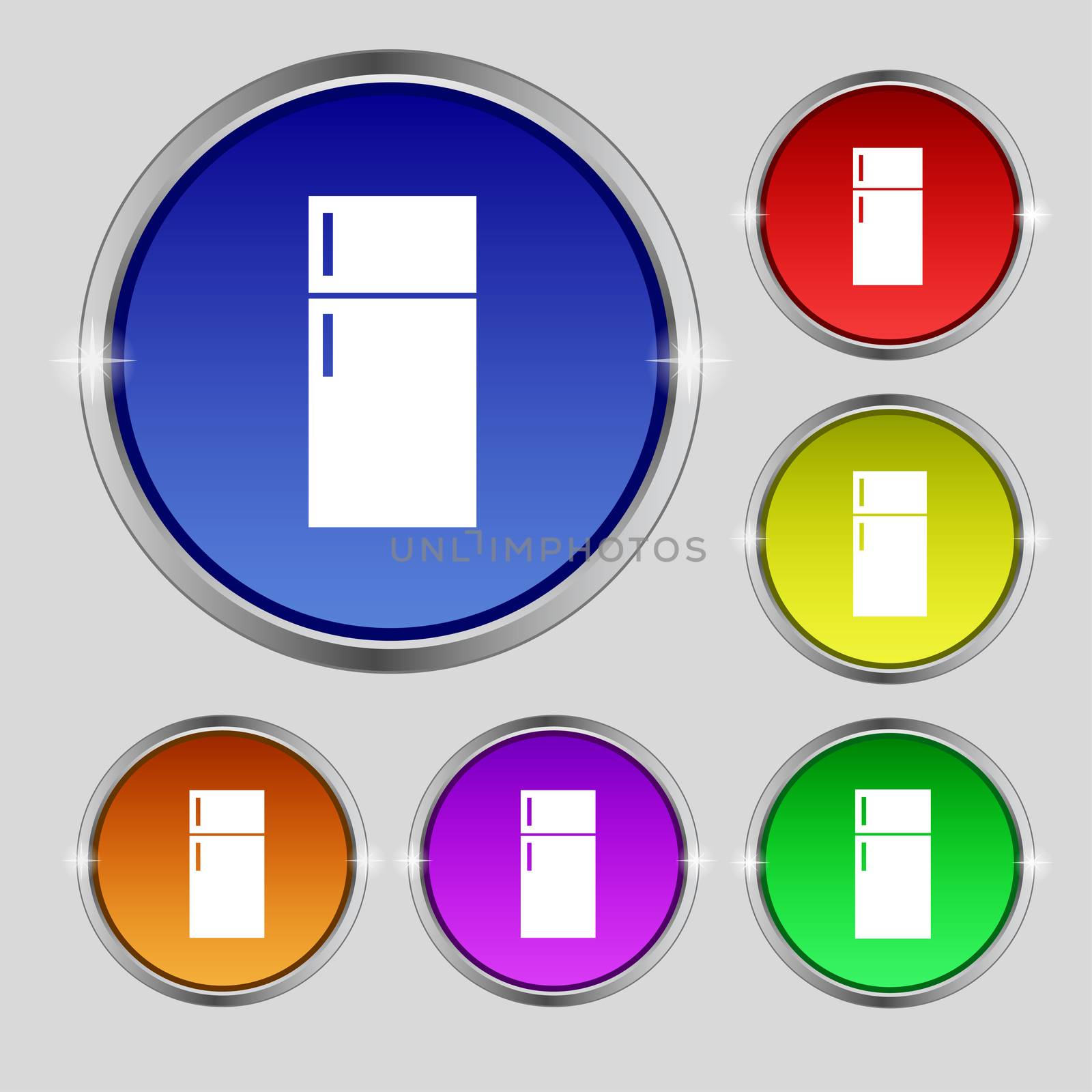 Refrigerator icon sign. Round symbol on bright colourful buttons. illustration
