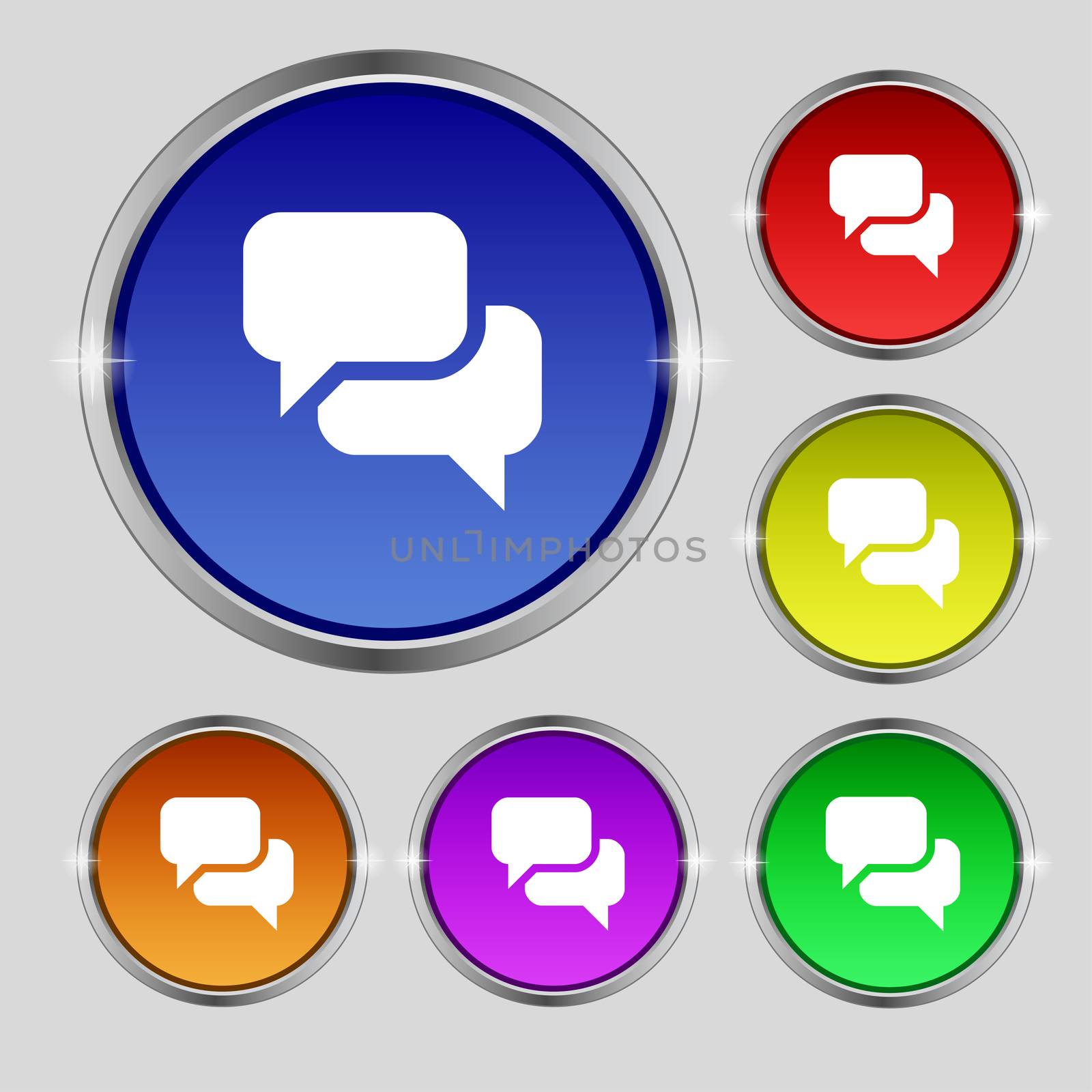 Speech bubble, Think cloud icon sign. Round symbol on bright colourful buttons.  by serhii_lohvyniuk