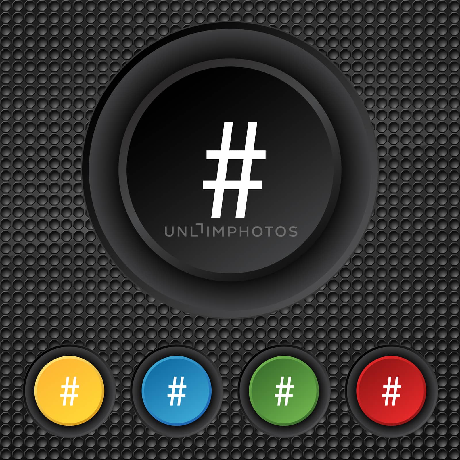 hash tag icon. Set colourful buttons sign. illustration