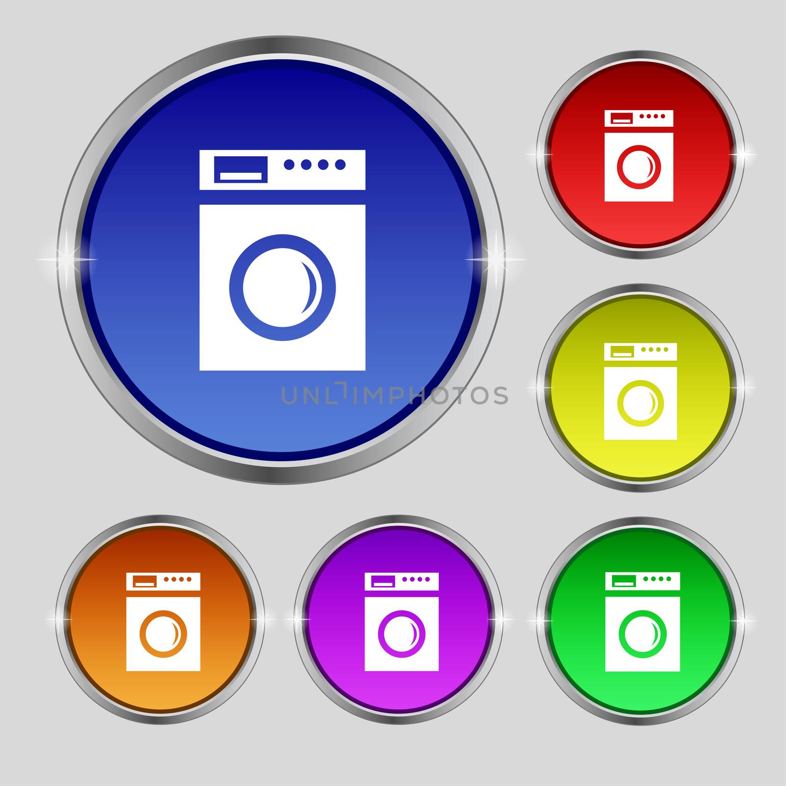 washing machine icon sign. Round symbol on bright colourful buttons.  by serhii_lohvyniuk