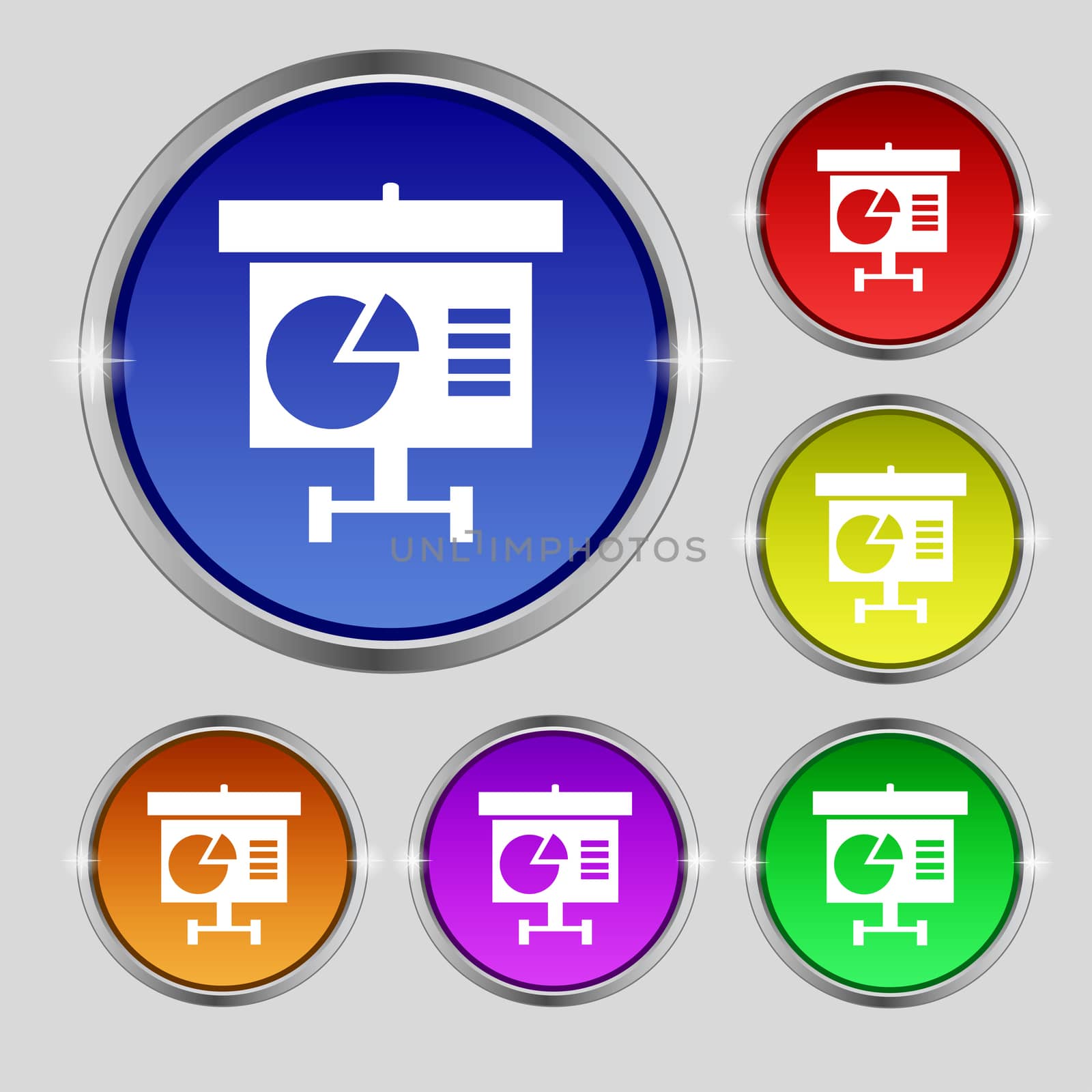 Graph icon sign. Round symbol on bright colourful buttons.  by serhii_lohvyniuk