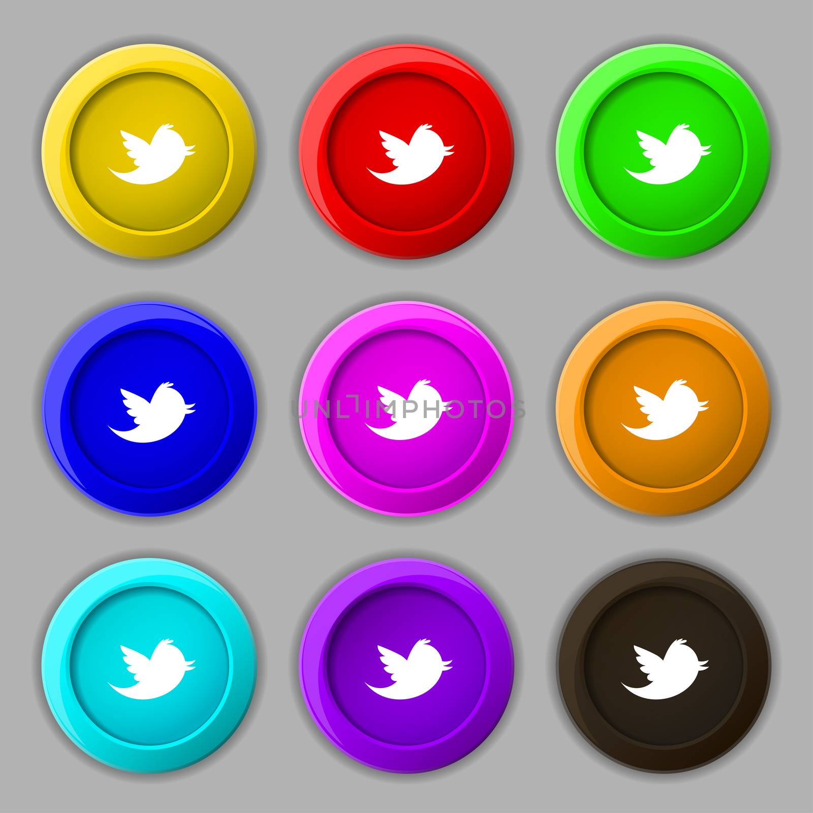 Social media, messages twitter retweet icon sign. symbol on nine round colourful buttons. illustration