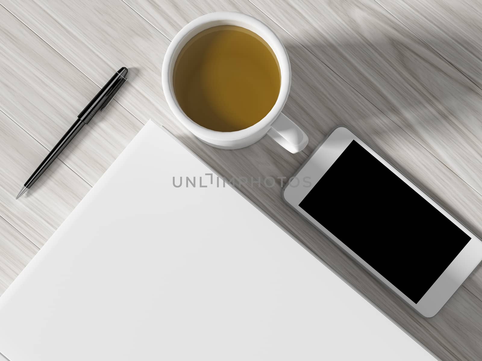 High angle view of a setting table of business workplace, shot in office, home work space