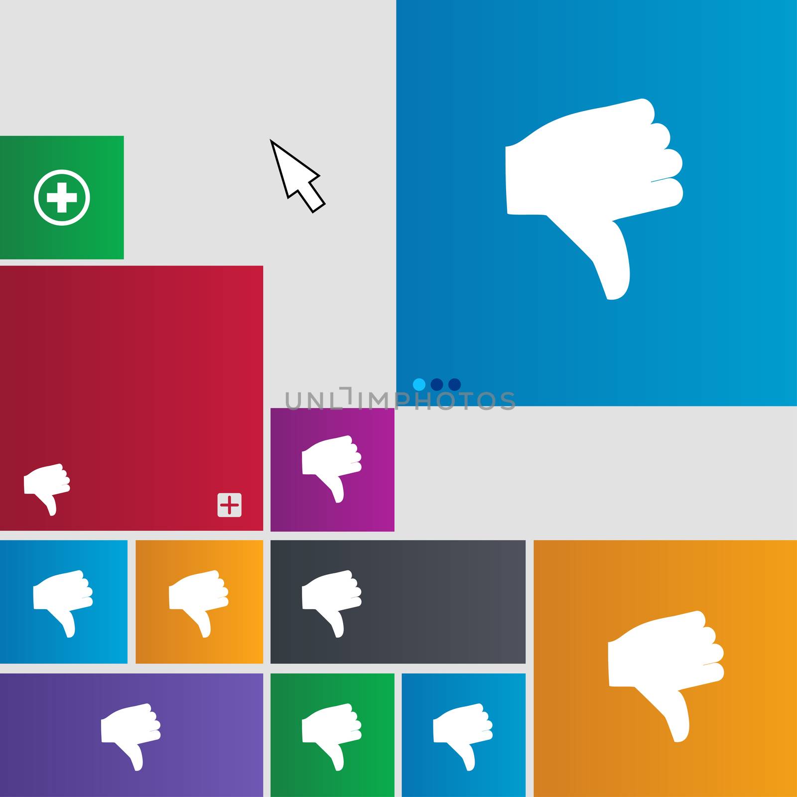 Dislike, Thumb down icon sign. Metro style buttons. Modern interface website buttons with cursor pointer. illustration