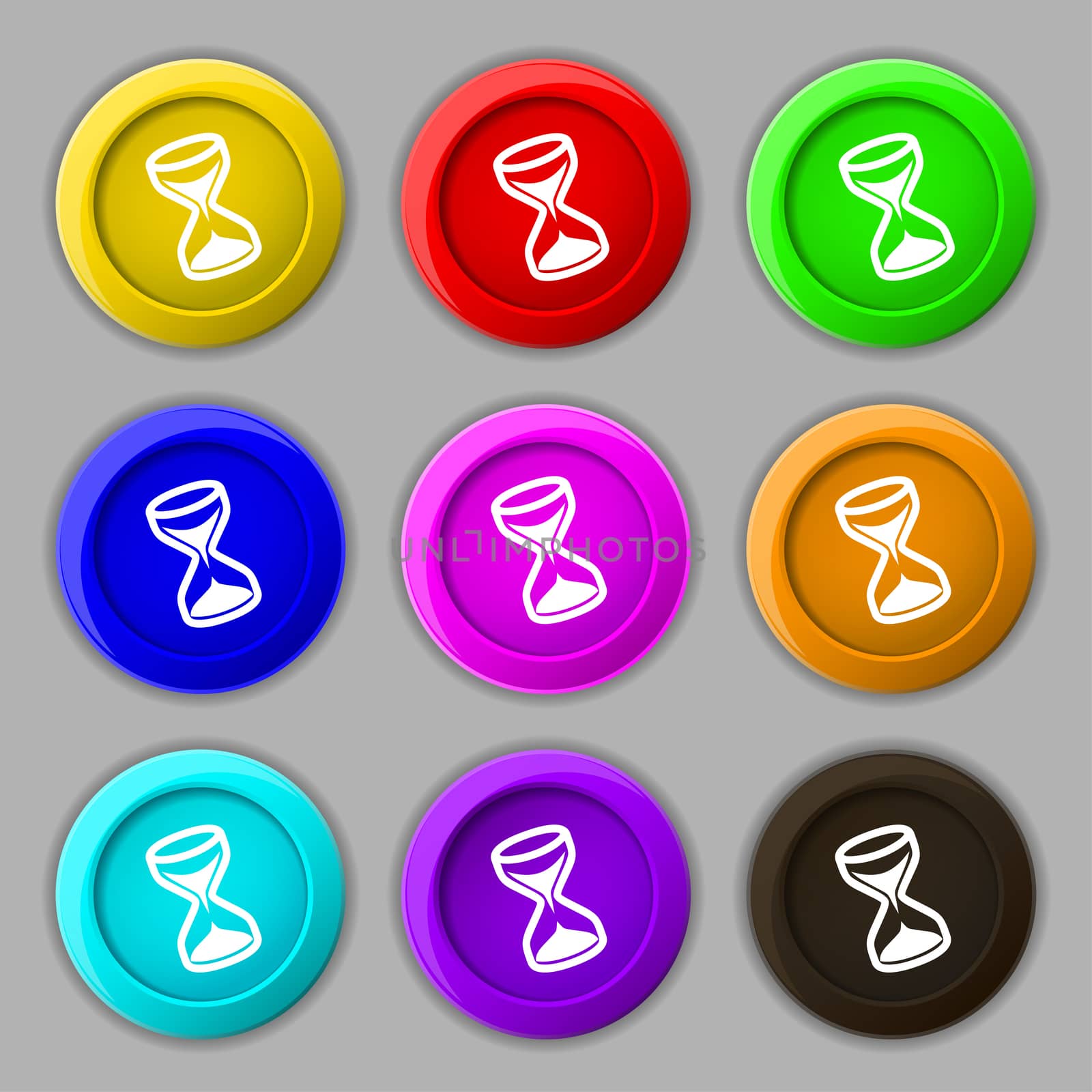 hourglass icon sign. symbol on nine round colourful buttons.  by serhii_lohvyniuk