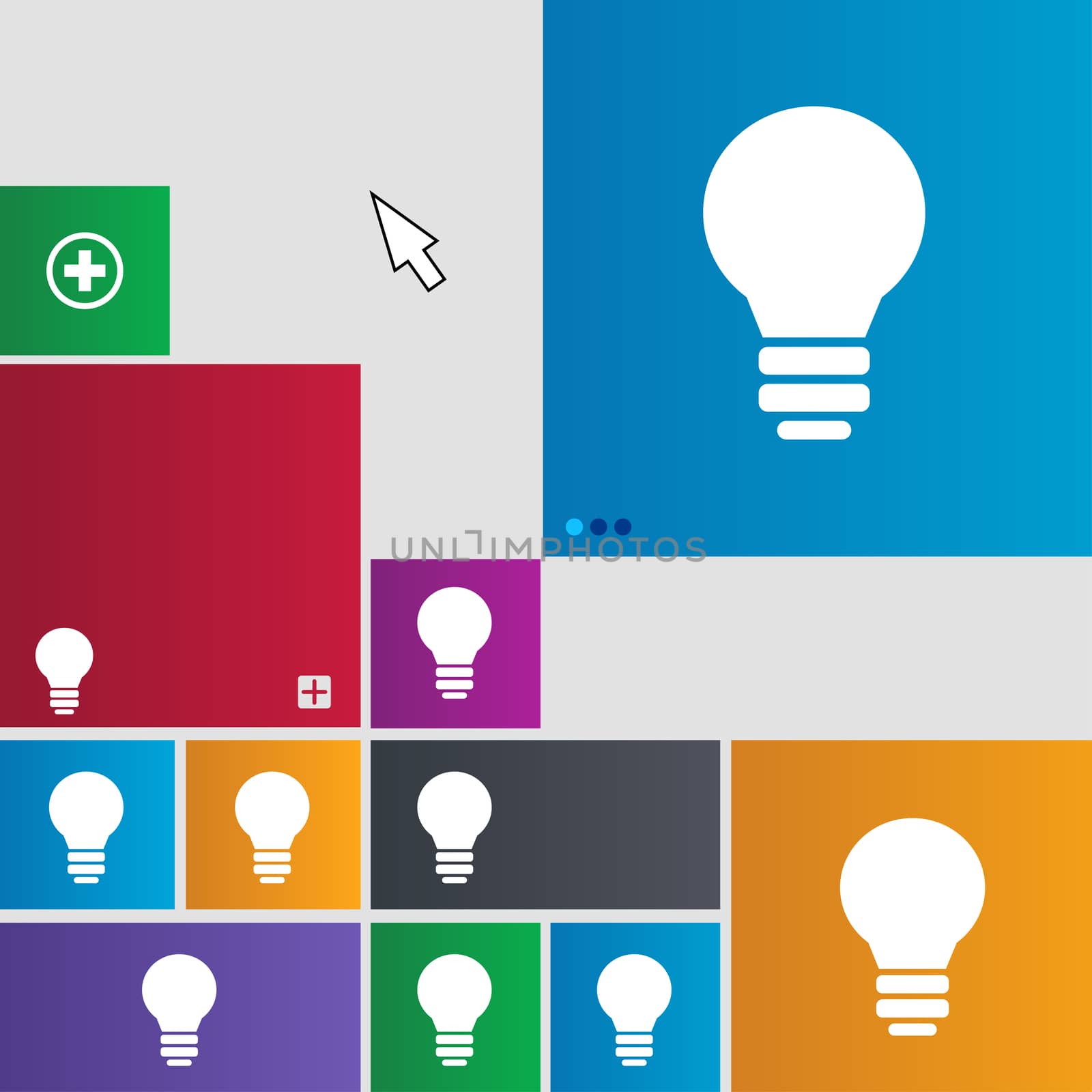 Light lamp, Idea icon sign. Metro style buttons. Modern interface website buttons with cursor pointer. illustration