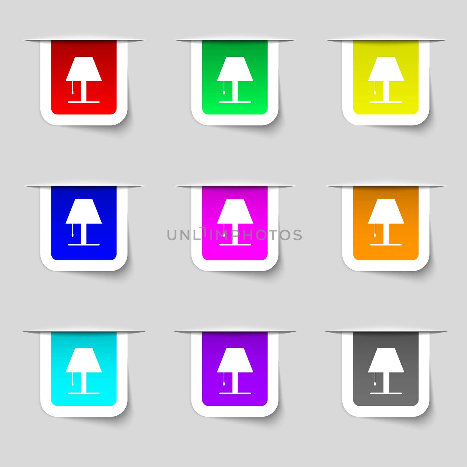 Lamp icon sign. Set of multicolored modern labels for your design.  by serhii_lohvyniuk