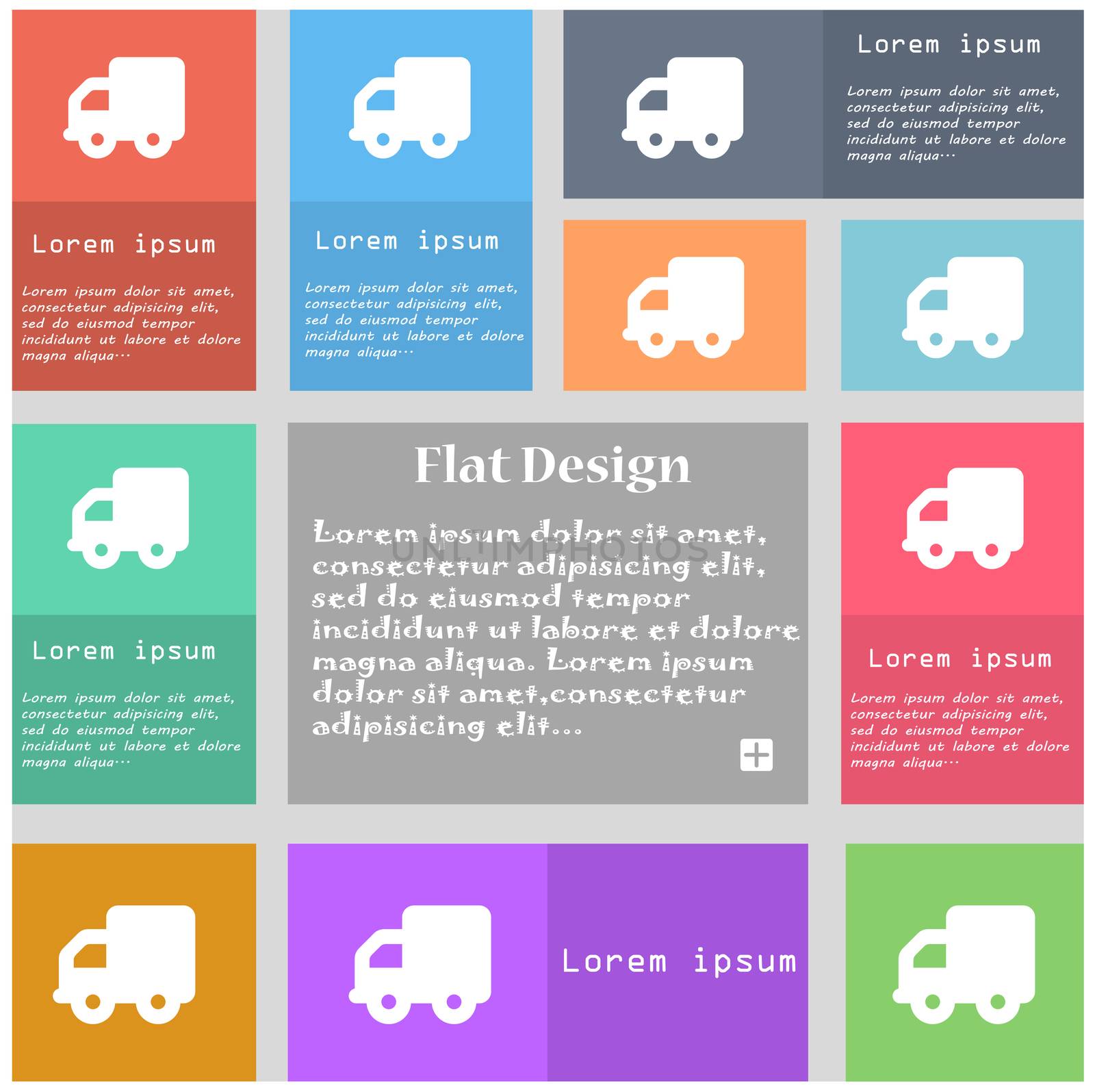 Delivery truck icon sign. Set of multicolored buttons with space for text.  by serhii_lohvyniuk