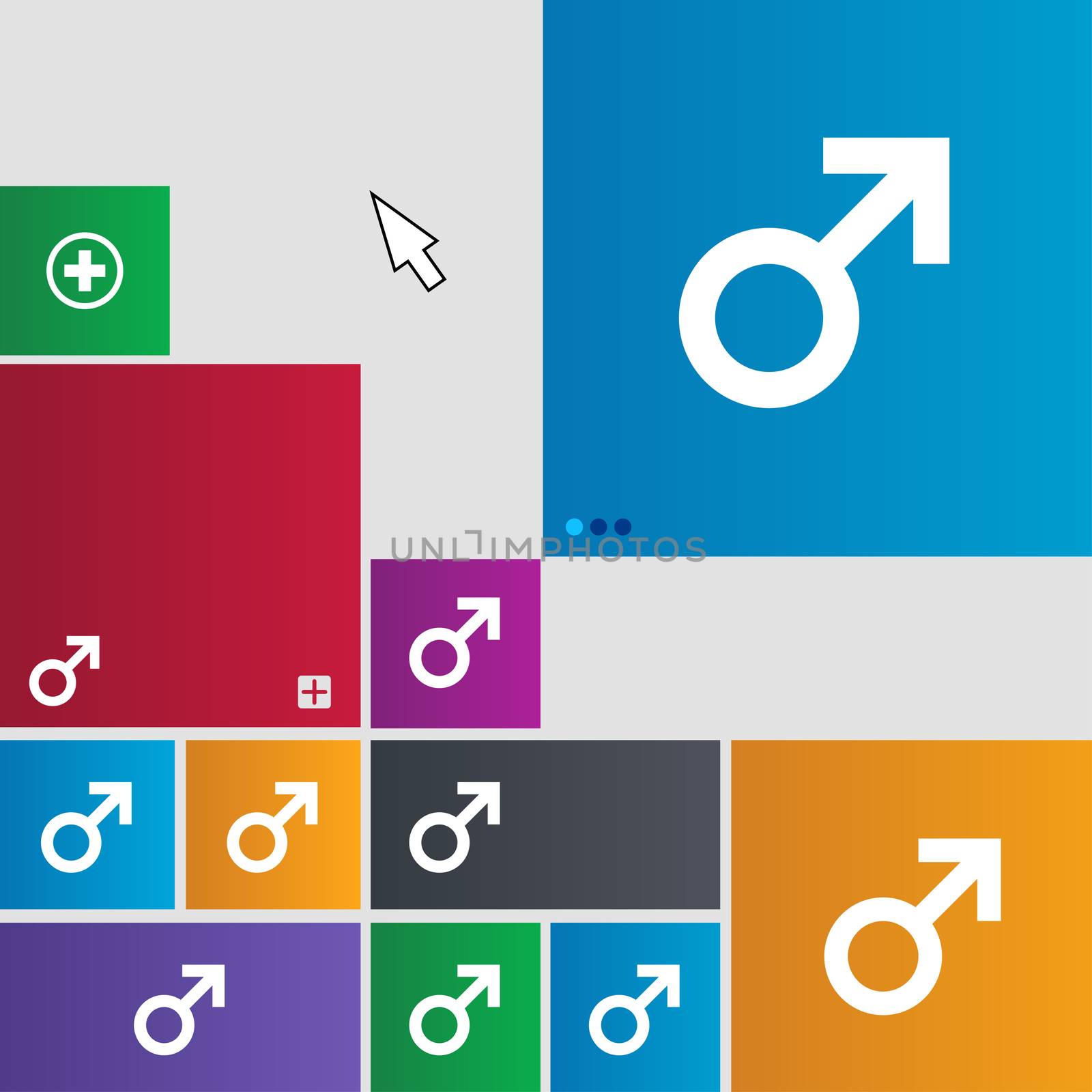 Male sex icon sign. Metro style buttons. Modern interface website buttons with cursor pointer. illustration