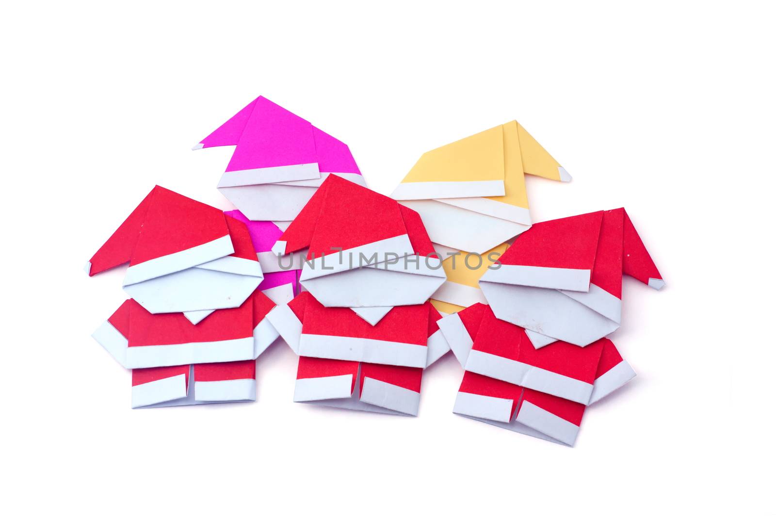Little Santa claus paper on white background, multi color Santa paper