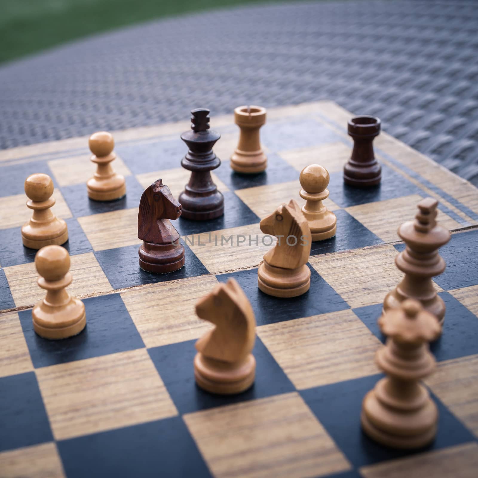 Wooden Chess board Business strategy idea concept background. Vi by nopparats