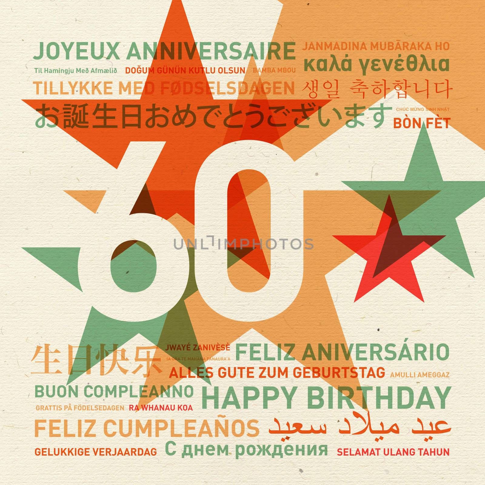 60th anniversary happy birthday from the world. Different languages celebration card