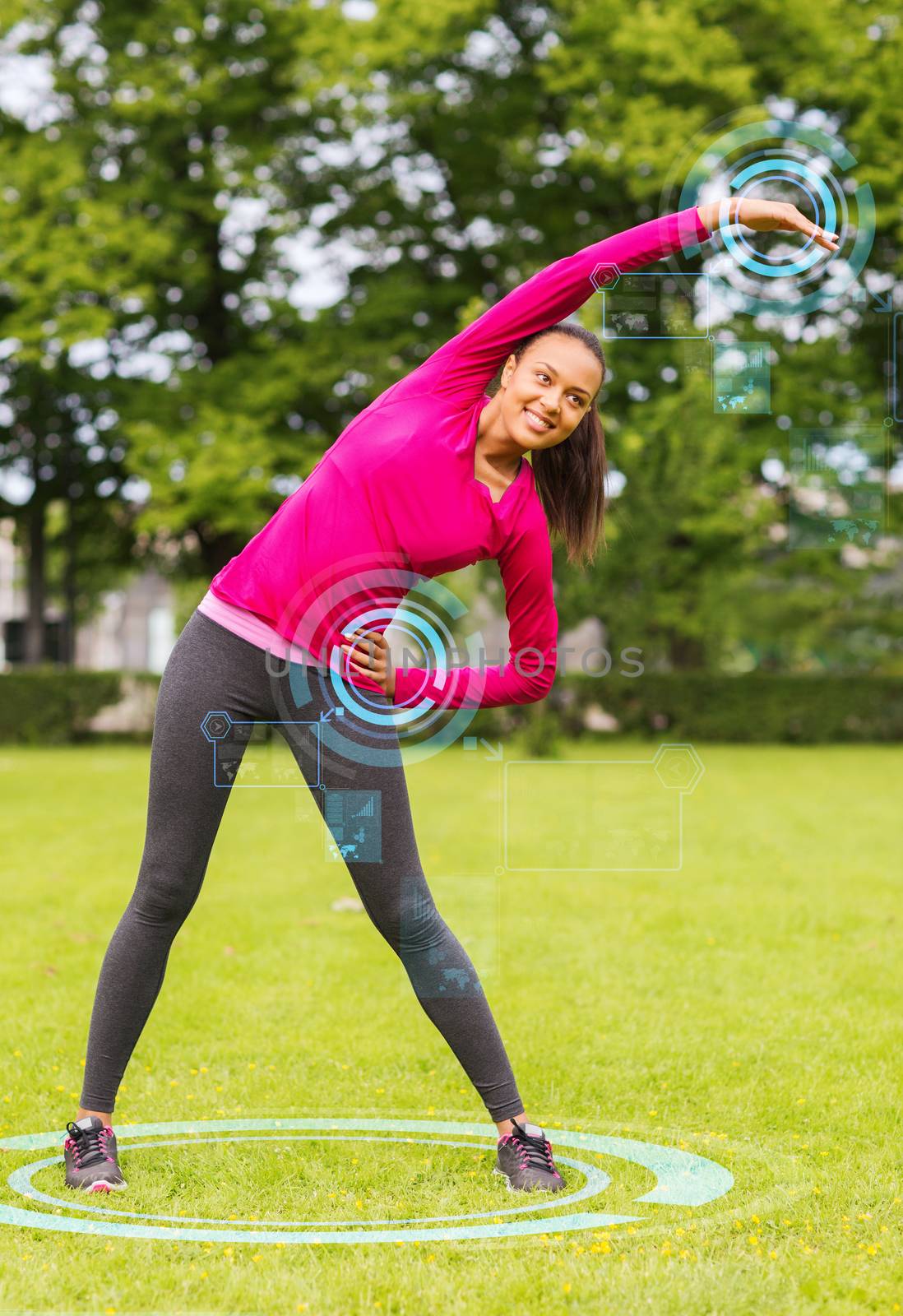 smiling woman stretching back outdoors by dolgachov