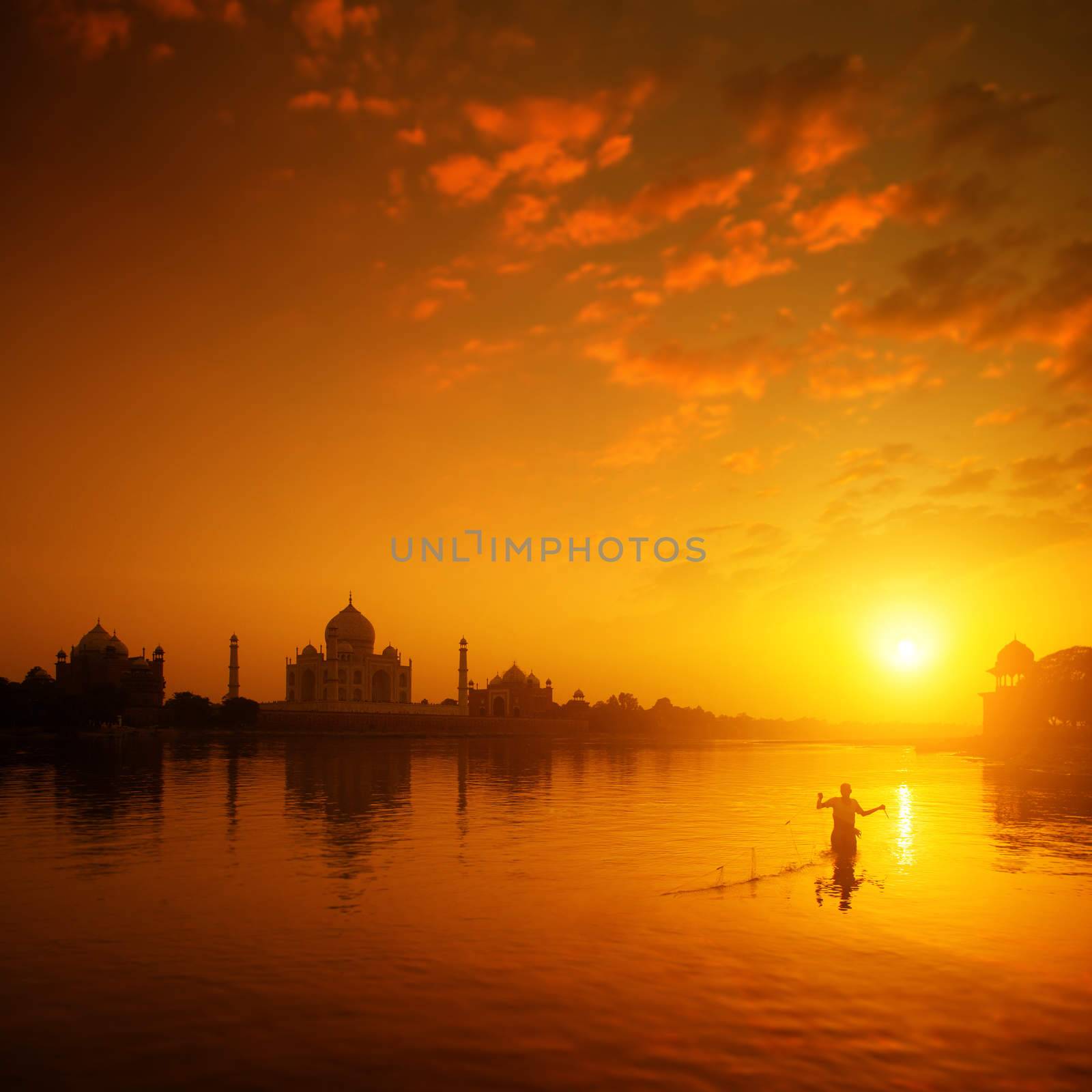 Taj Mahal Agra India on sunset by szefei