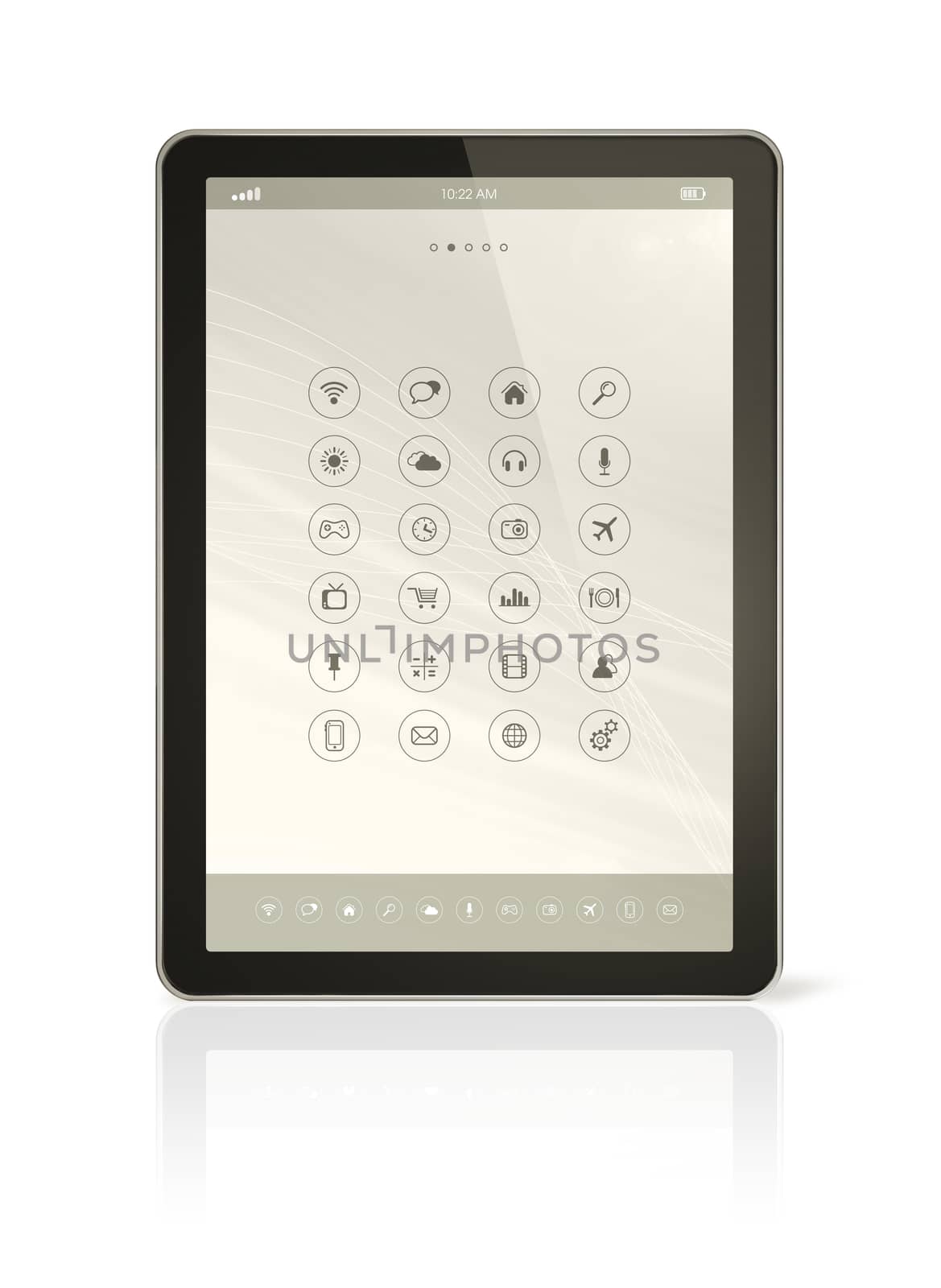 3D digital tablet pc with apps icons interface - isolated on white with clipping path