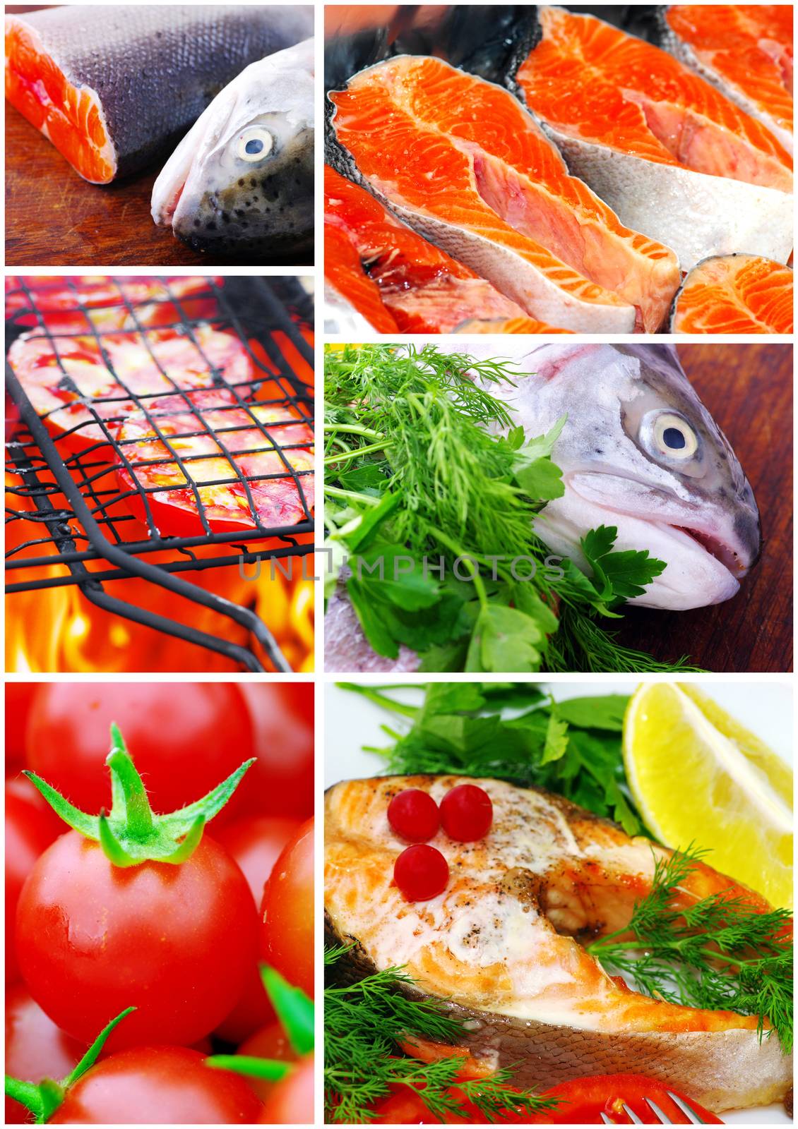 Collage from different photos of seafood by dolnikow