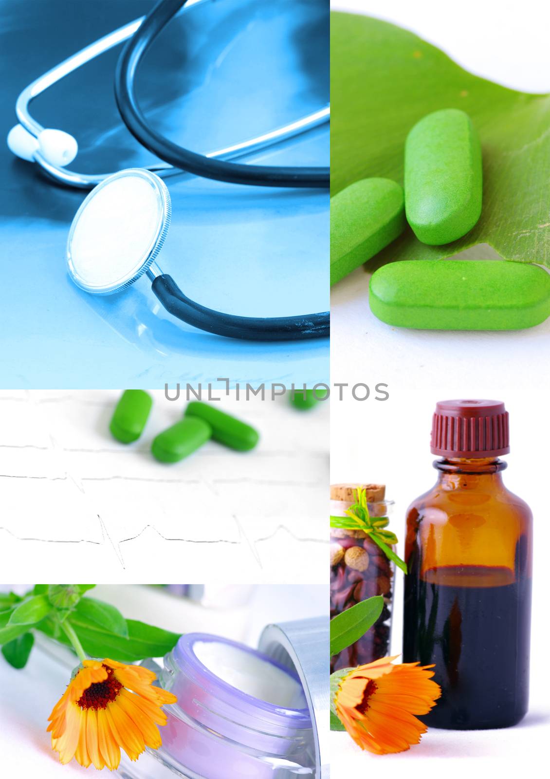 Various homeopathy related images in a collage