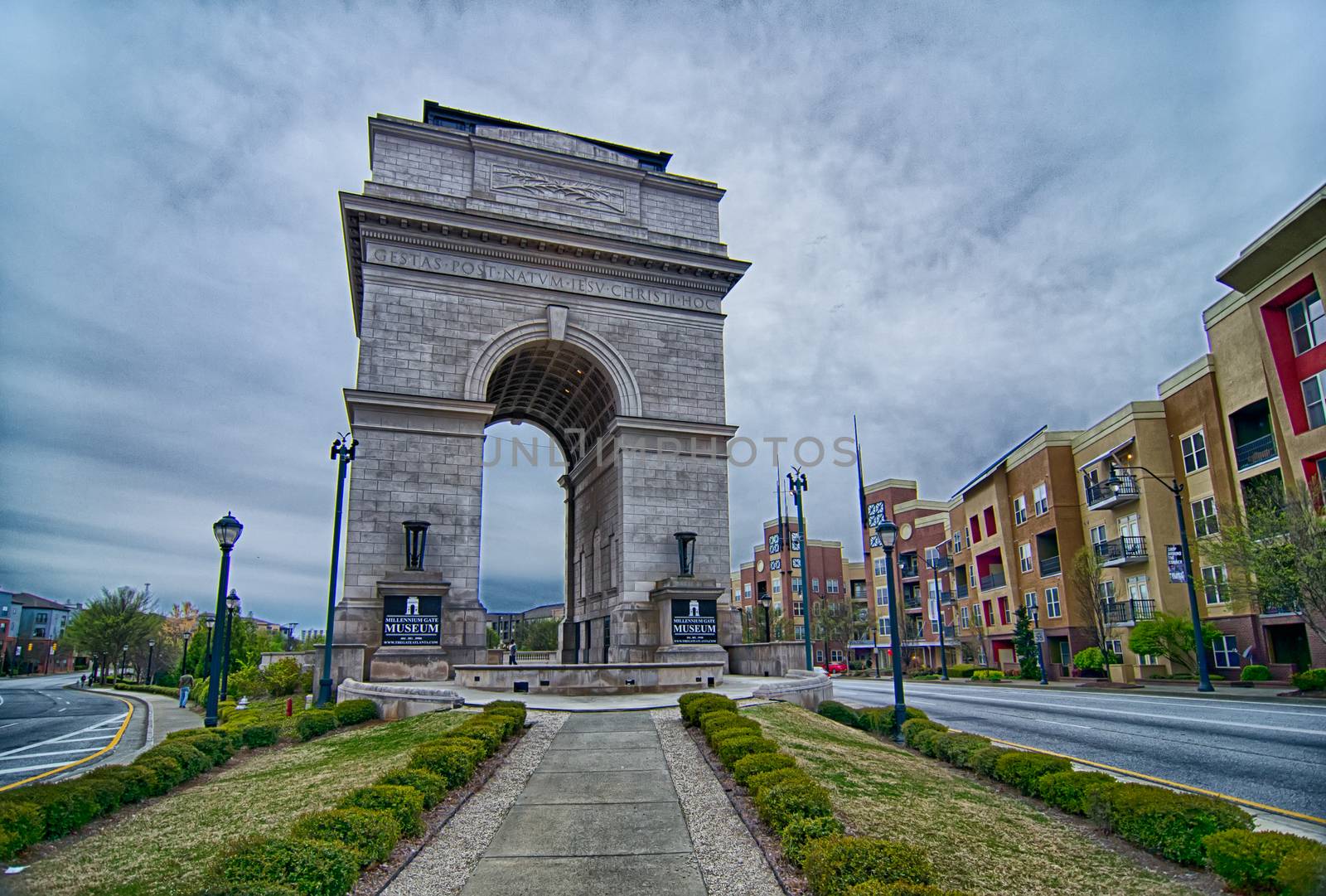 Millennium Gate triumphal arch at Atlantic Station in Midtown Atlanta Georgia.