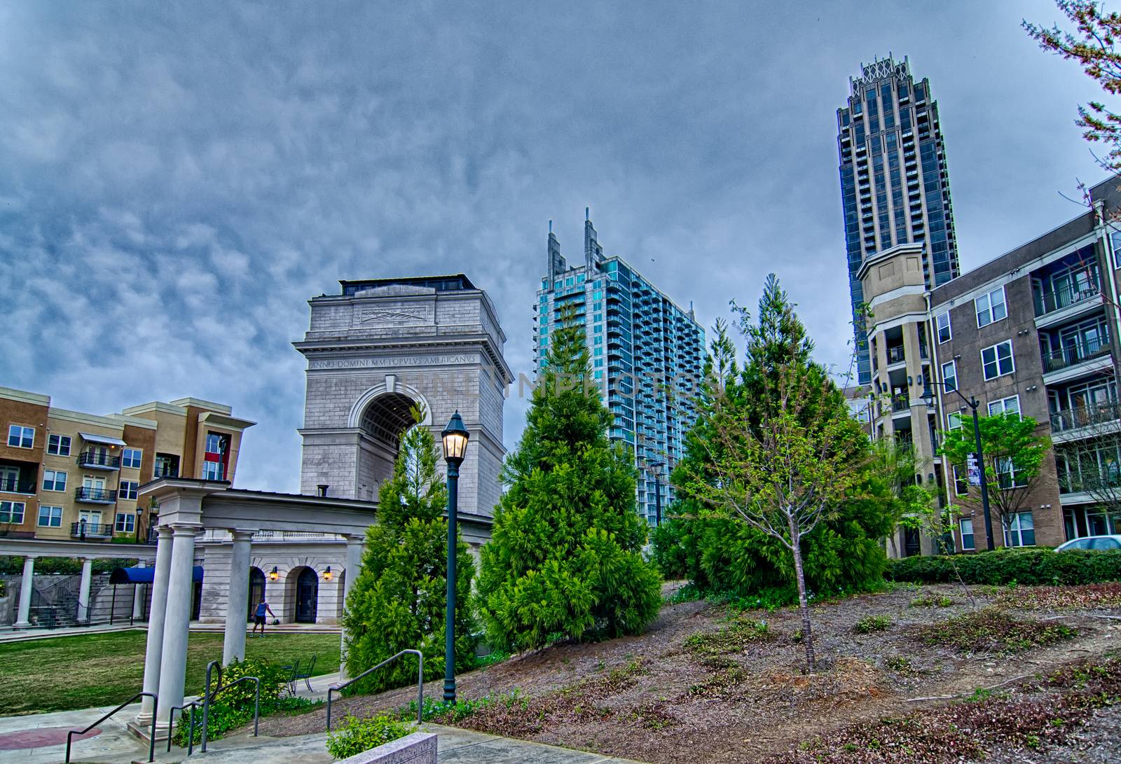 Millennium Gate triumphal arch at Atlantic Station in Midtown Atlanta Georgia.