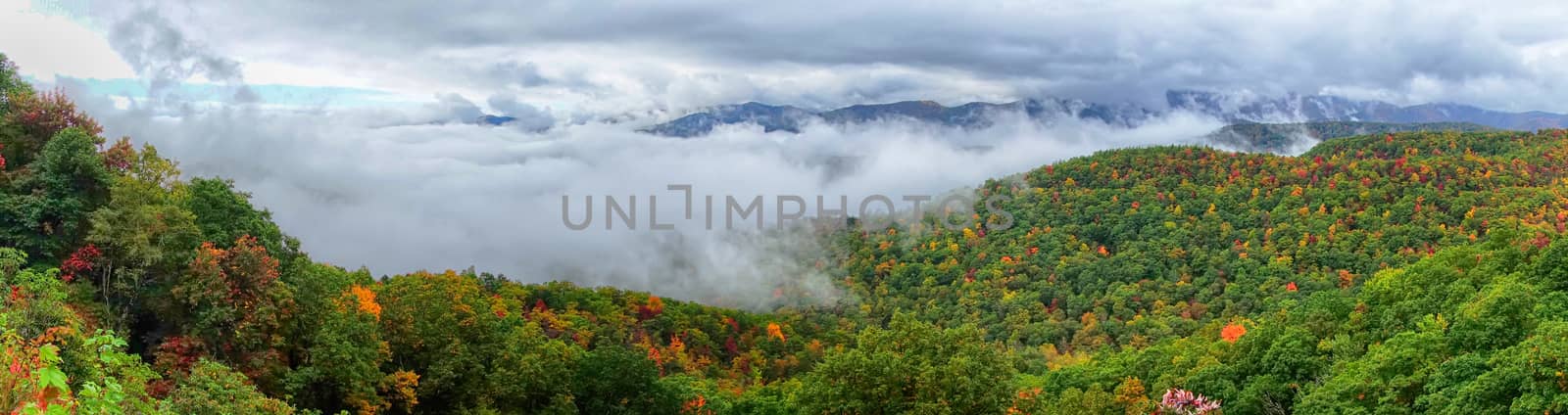 Panorama of stretch of Blue Ridge Parkway near Asheville in Western North Carolina