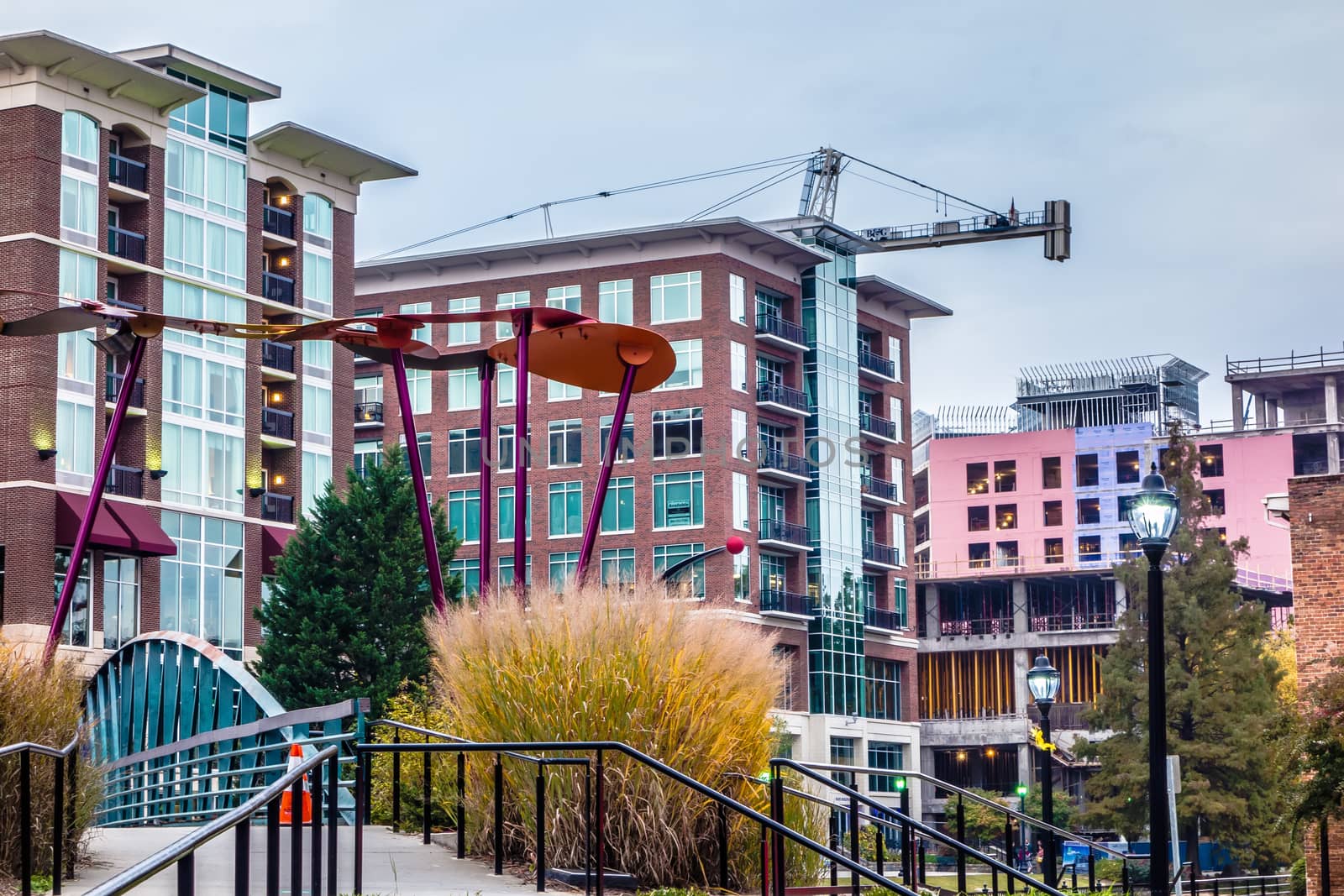 street scenes around falls park in greenville south carolina