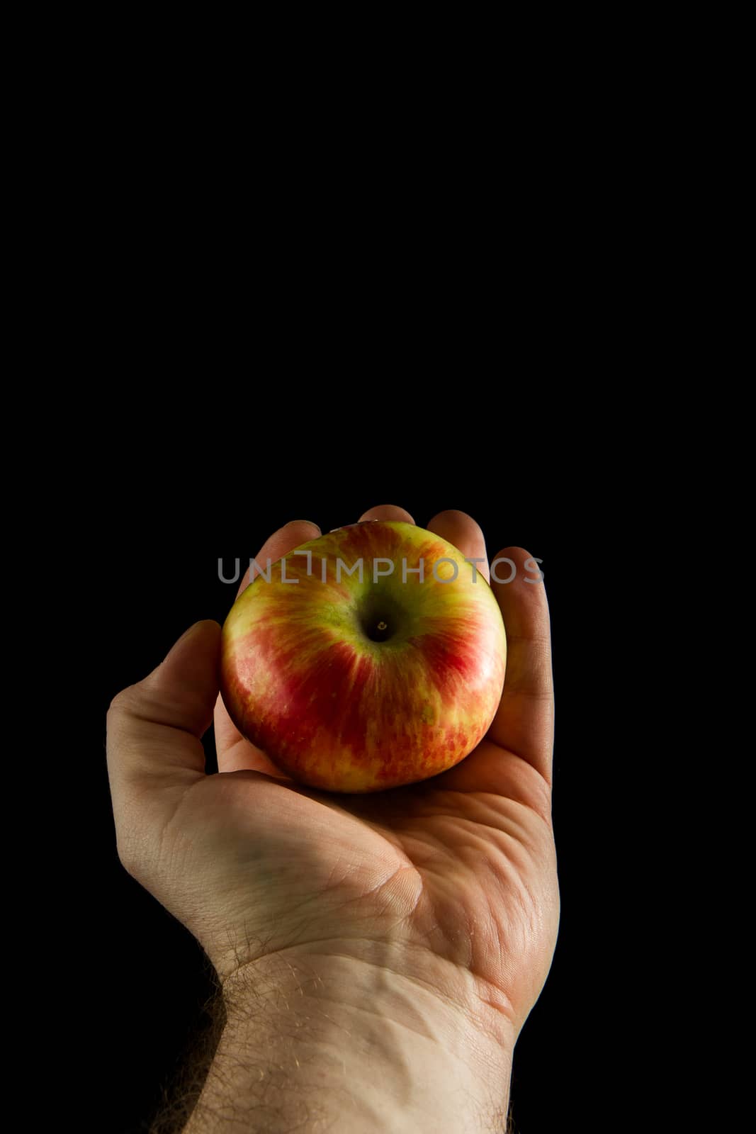 Person holding out an apple to be tasted by someone else