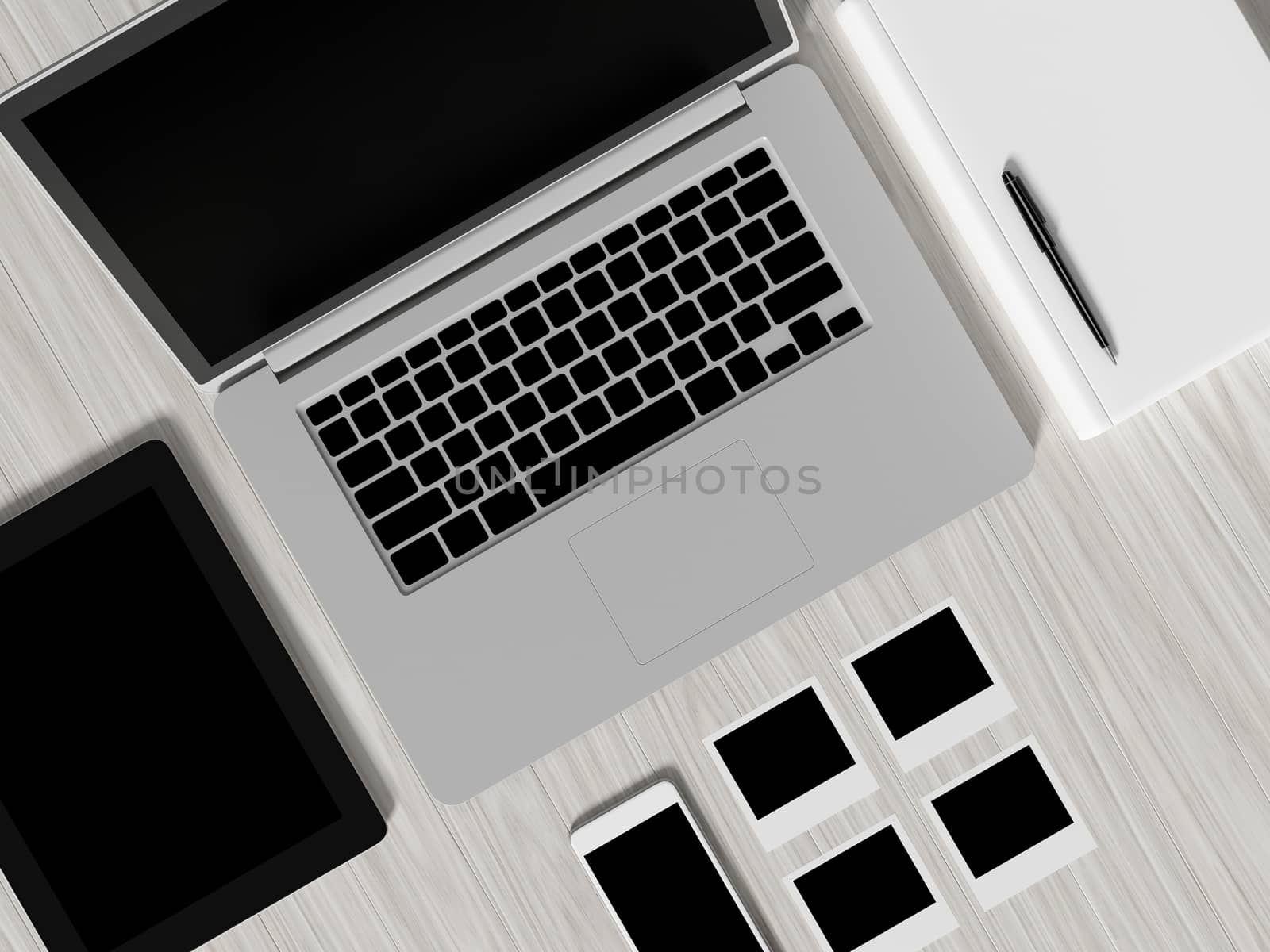 High angle view of a setting table of business workplace, shot in office, home work space