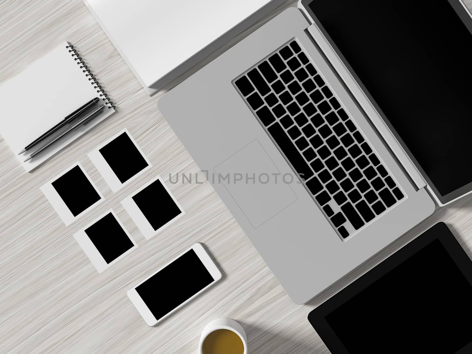 High angle view of a setting table of business workplace, shot in office, home work space