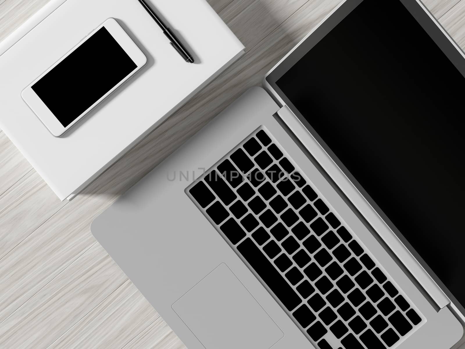 High angle view of a setting table of business workplace, shot in office, home work space